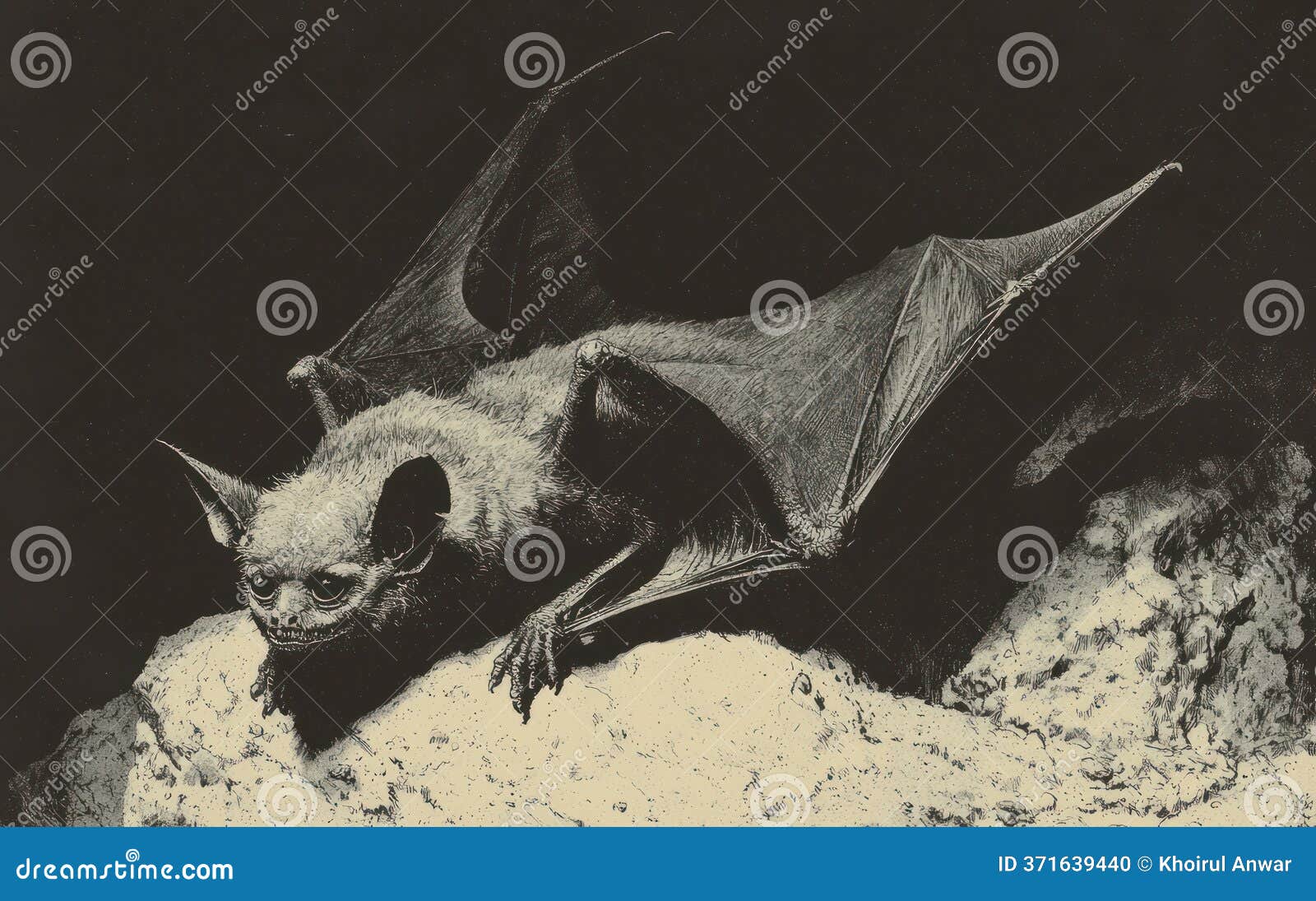 Grayscale Bat Illustration on Rock Stock Illustration - Illustration of  texture, night: 371639440