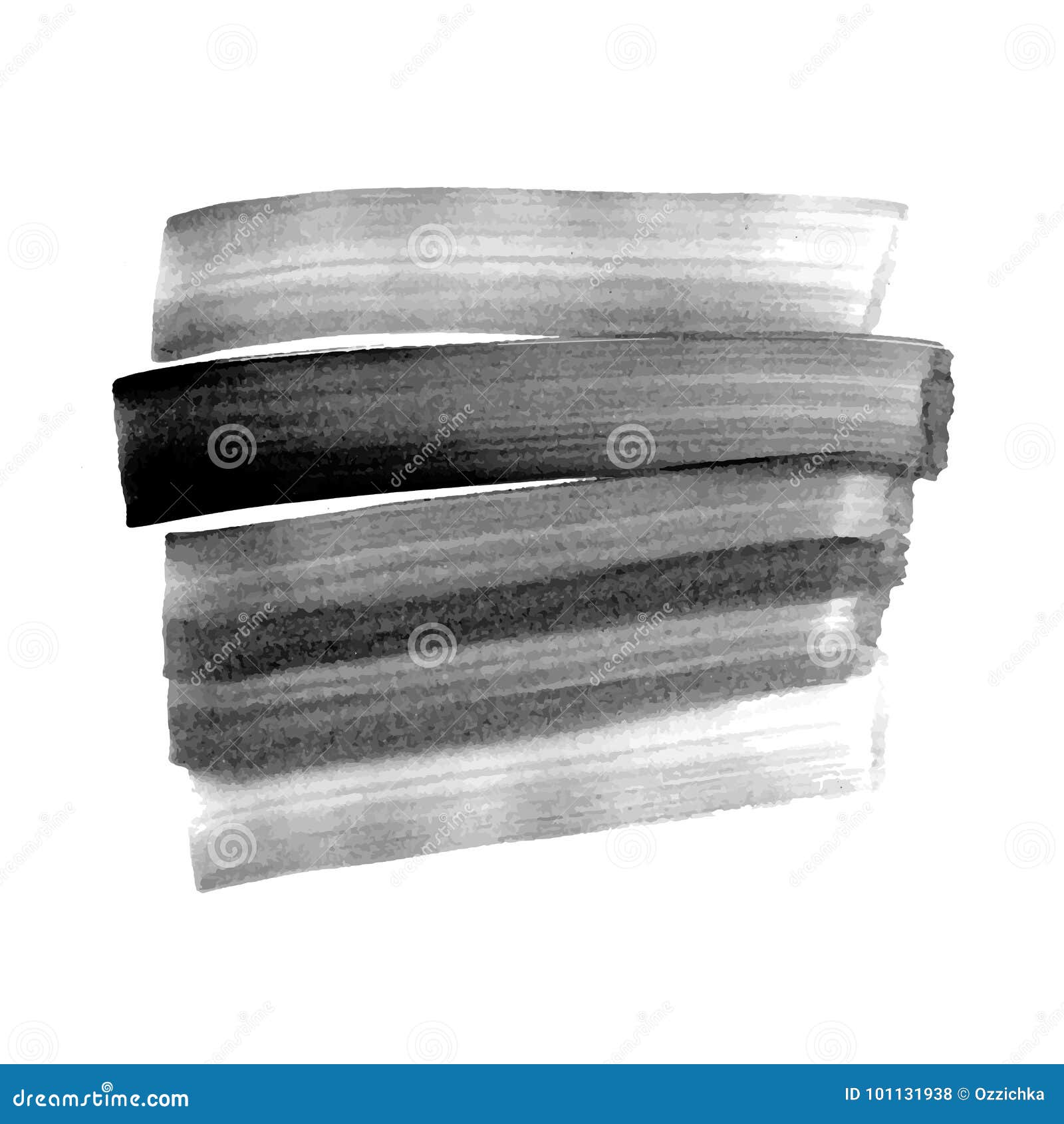 Vector Hand Drawn Watercolor Brush Stain. Grayscale Painted Stroke. Dry ...