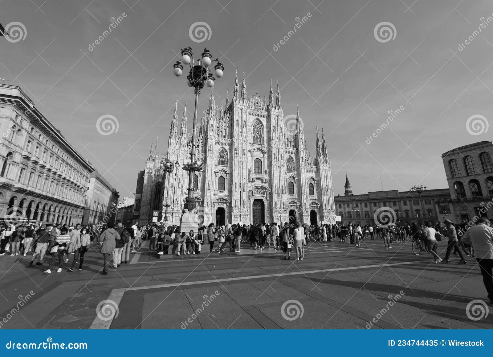 Grayscale Shot of the Milan Cathedral Full of Tourists on a Sunny Day ...