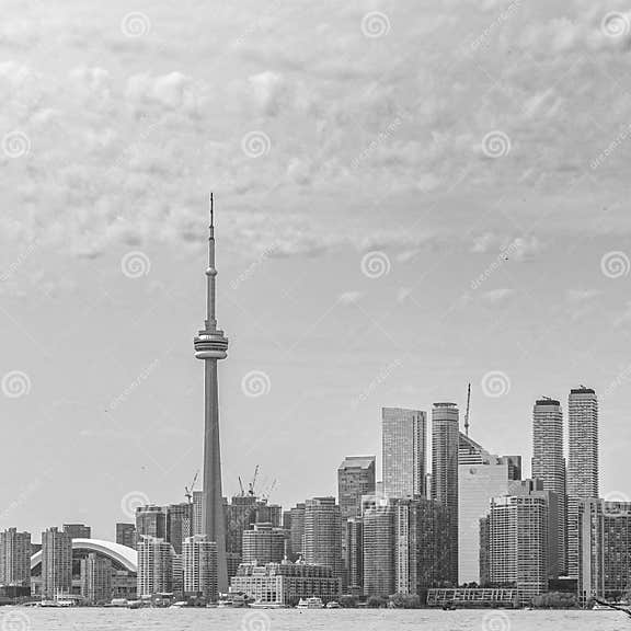 Grayscale of the Toronto Skyline, Featuring Iconic Skyscrapers in the ...