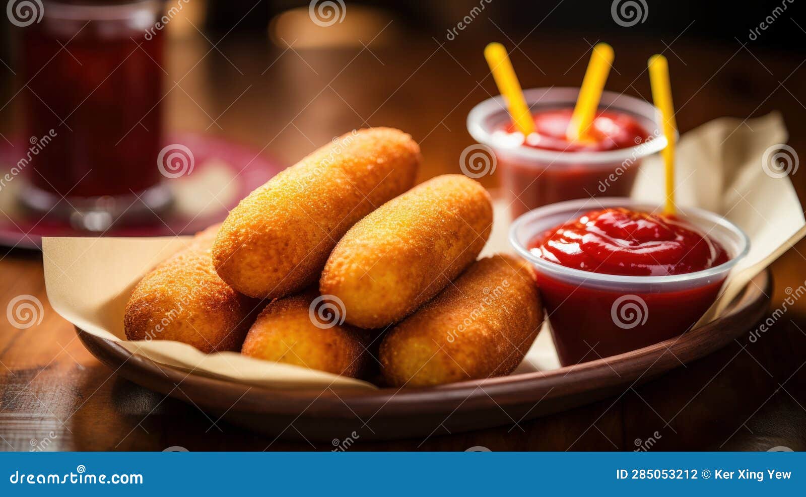 Greasy and Delicious Corn Dogs with a Crispy Cornmeal Batter Stock
