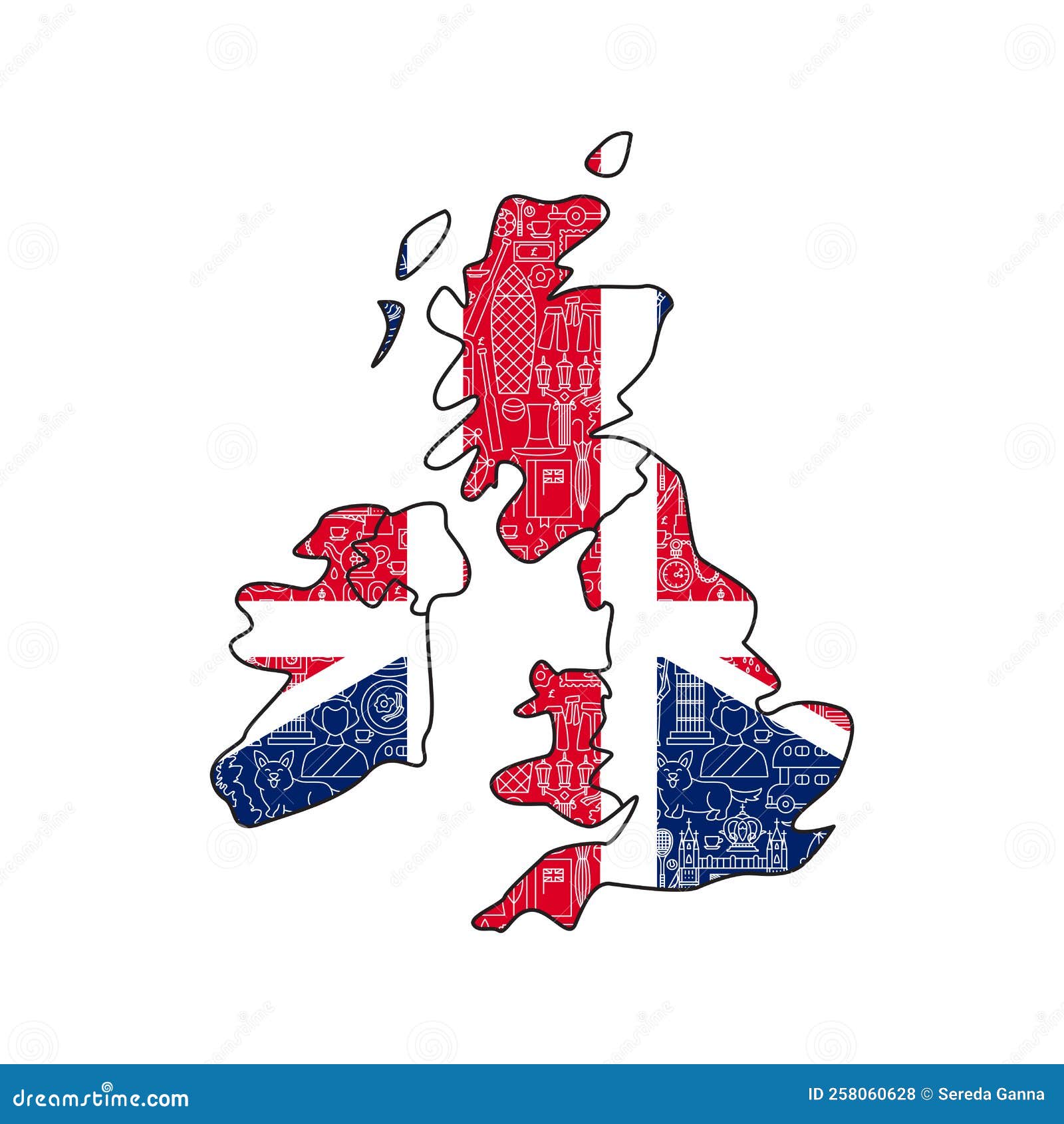 Great Britain Country Map stock vector. Illustration of region - 258060628