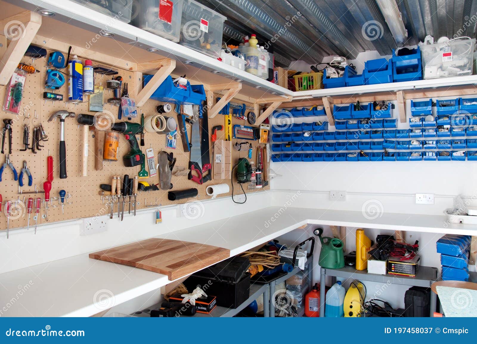 Workshop Area in a Home Garage with Organisation of Tools and DIY