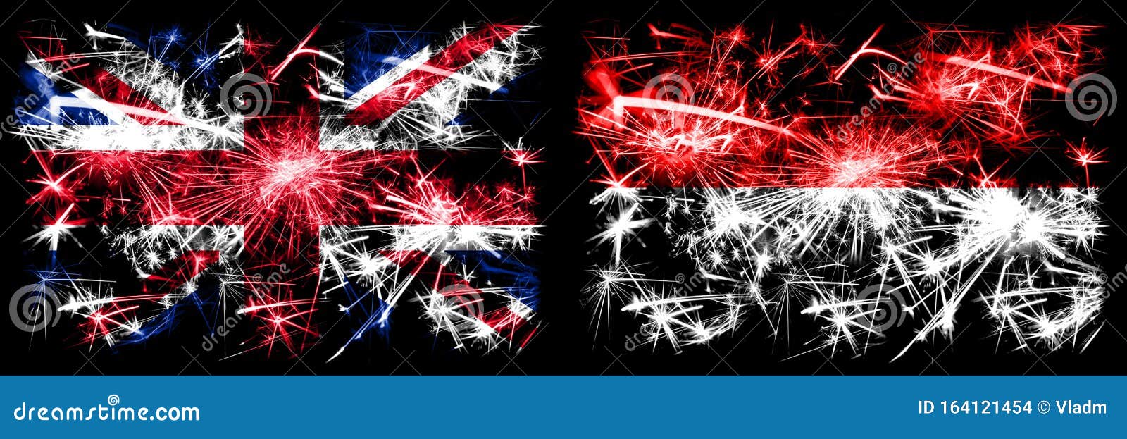 Great Britain United Kingdom Vs Indonesia Indonesian New Year Celebration Travel Sparkling Fireworks Flags Concept Background Stock Photo Image Of Explosion Protest