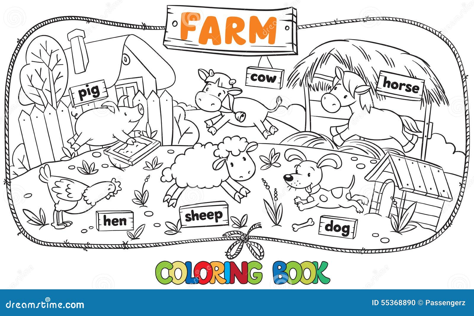 Great Coloring Book With Farm Animals Stock Vector Illustration Of Little Funny 55368890