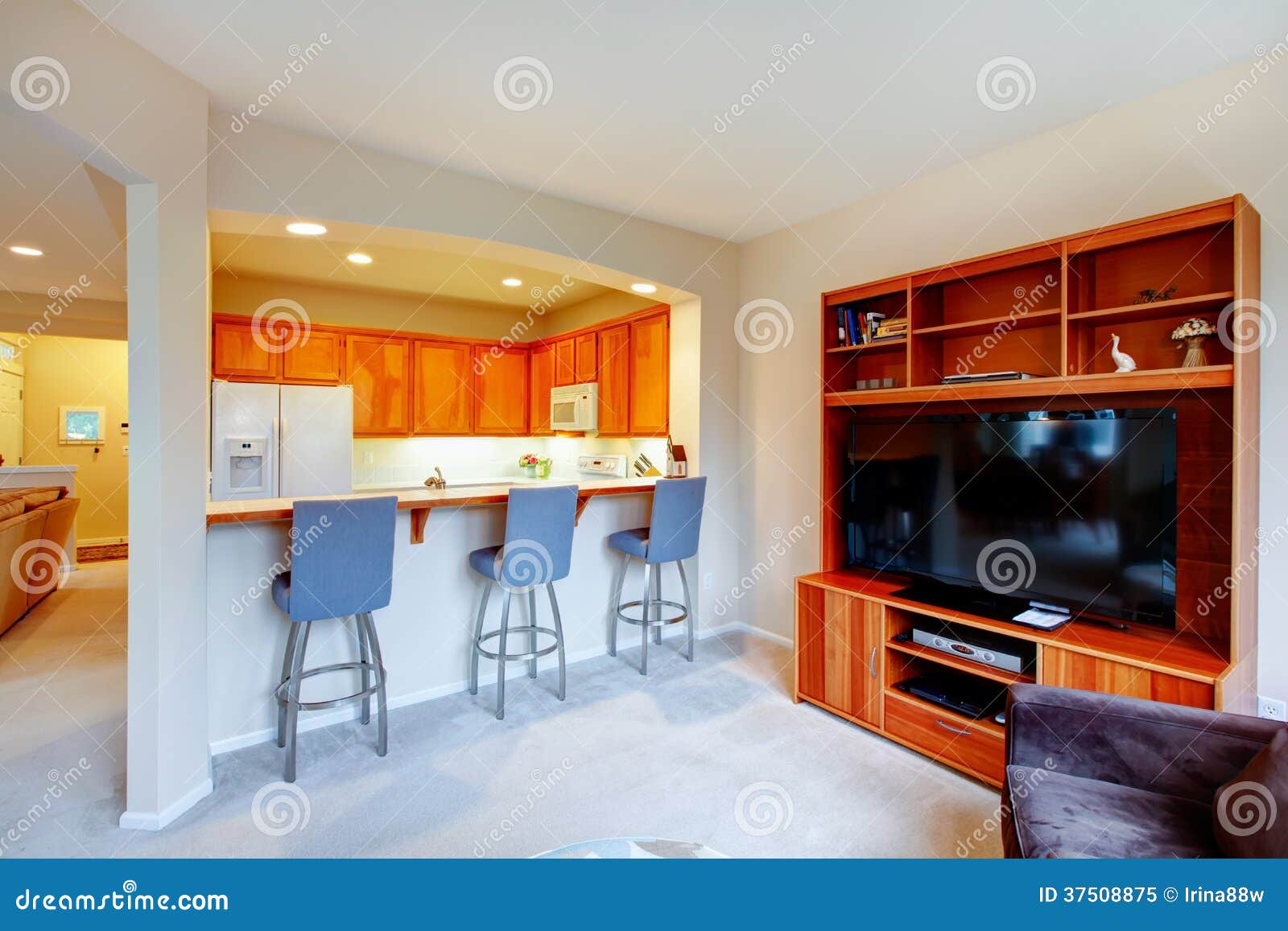 Great Design For House With An Open Wall Between Kitchen And Li Stock Image Image Of Estate