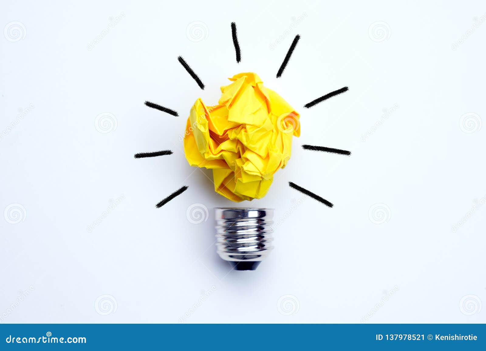 great idea concept with crumpled yellow paper light bulb