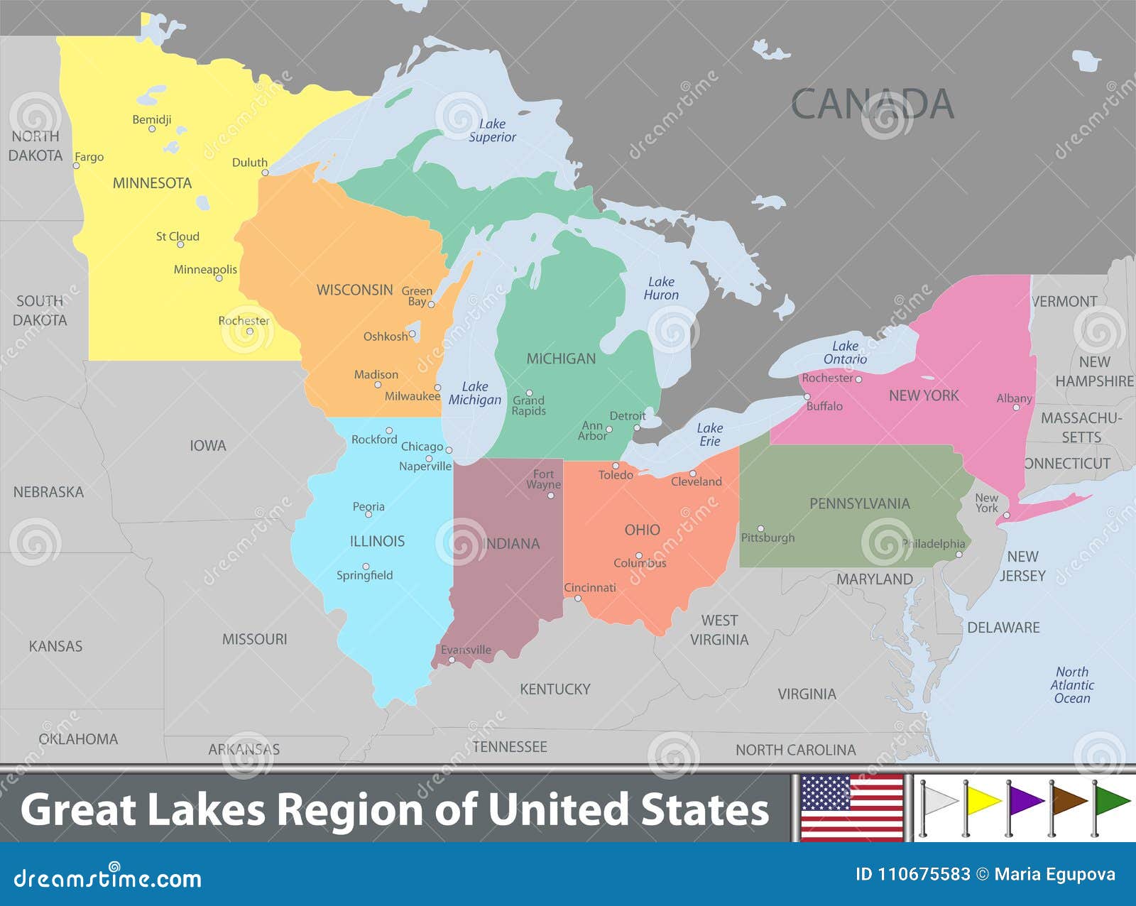 Great Lakes Region of United States Stock Vector - Illustration of