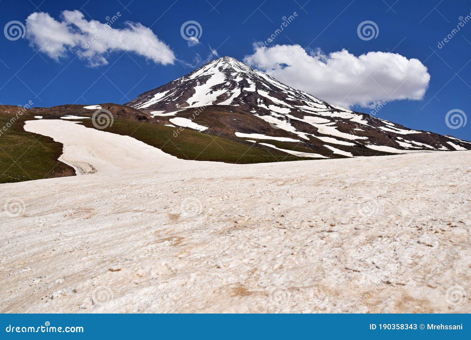 the landscape of mount damavand and glacier from north west ridge , iran
