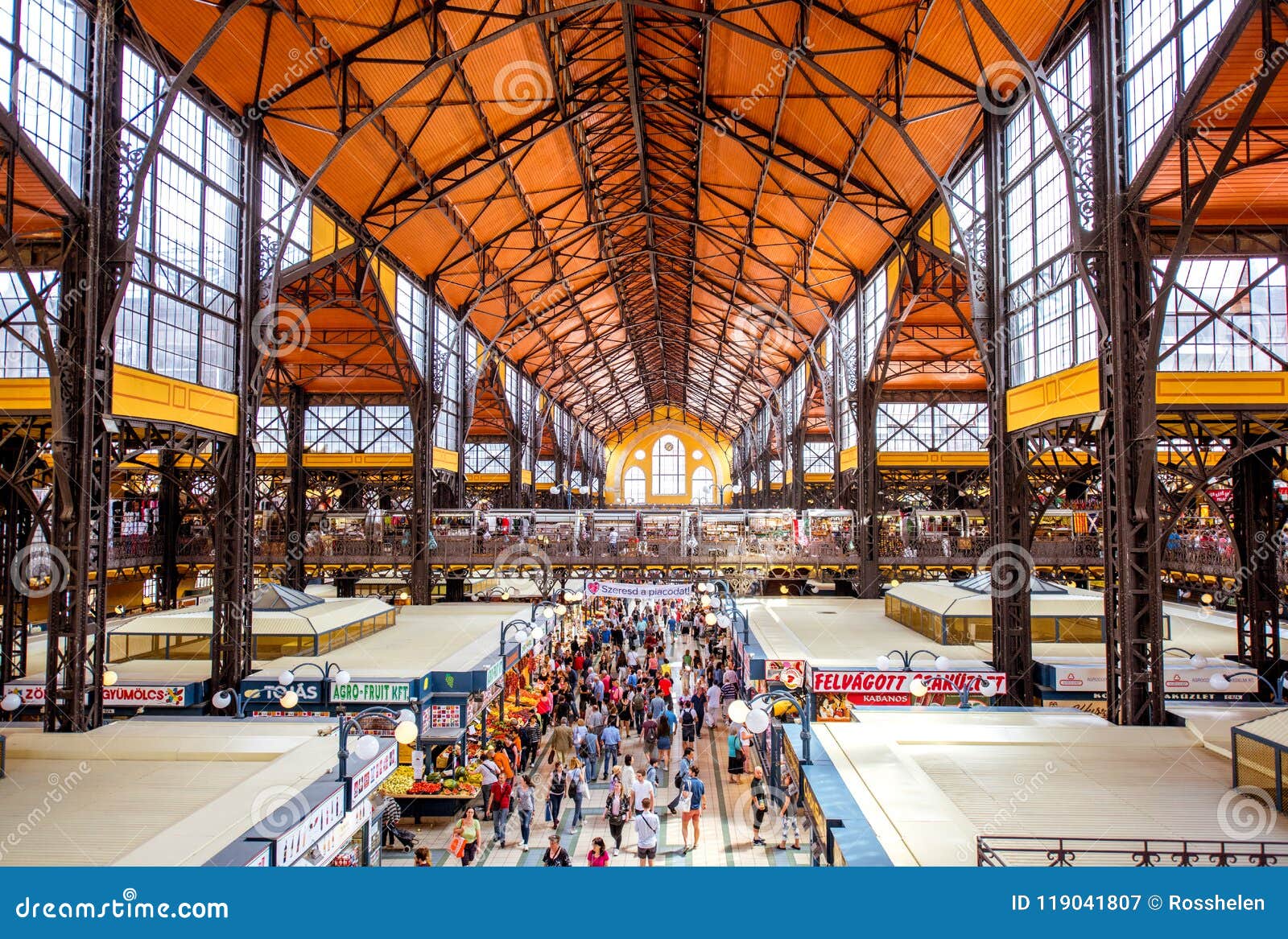 Great Market hall in Budapest. HUNGARY, BUDAPEST - MAY 19, 2018: Interior of the famous Great Market hall crowded with people, this building is largest and oldest indoor market in Budapest, Hungary