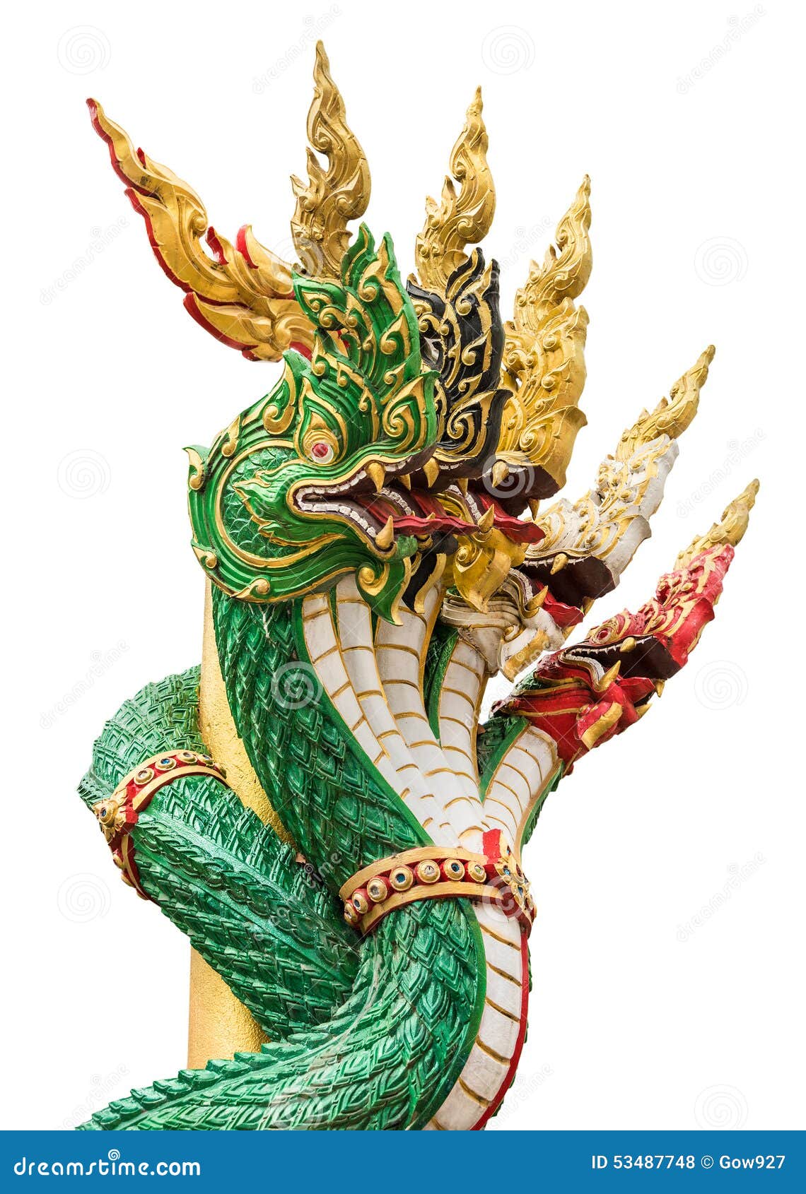 Great Naga Serpent in an Ancient Temple of Thailand in Isolated Stock