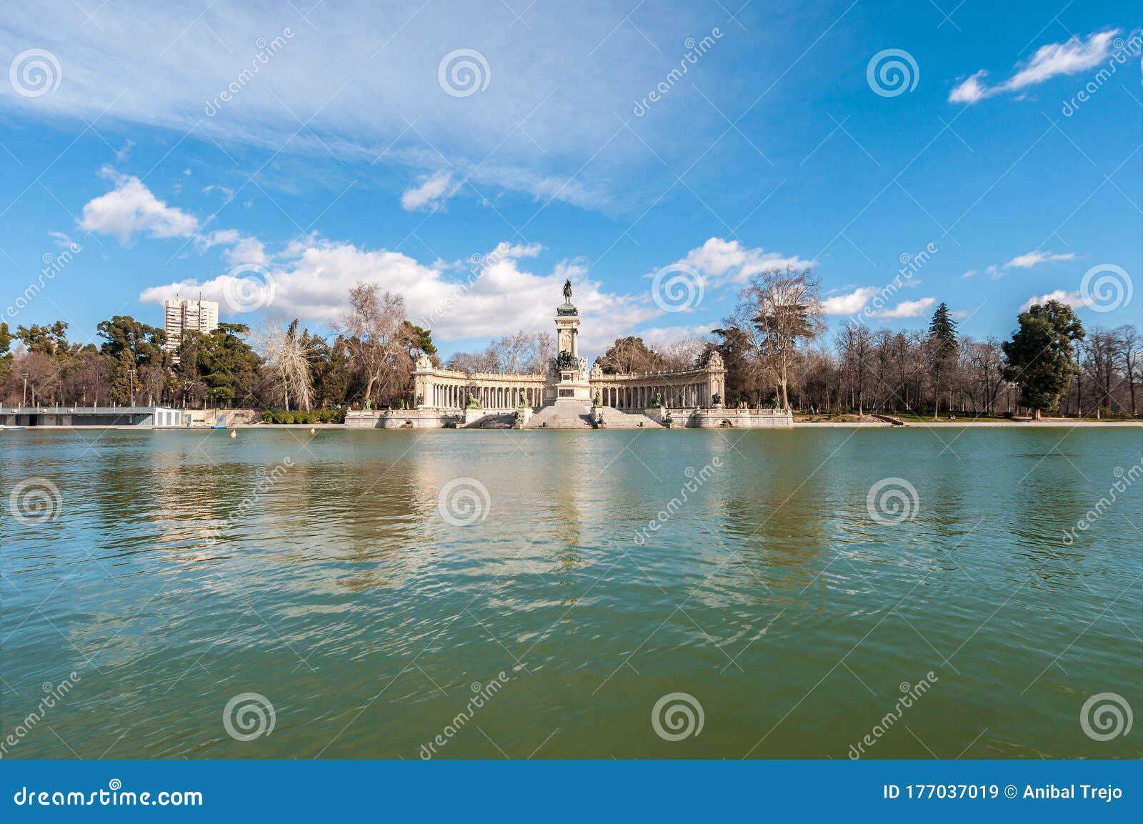 the great pond on retiro park in madrid, spain