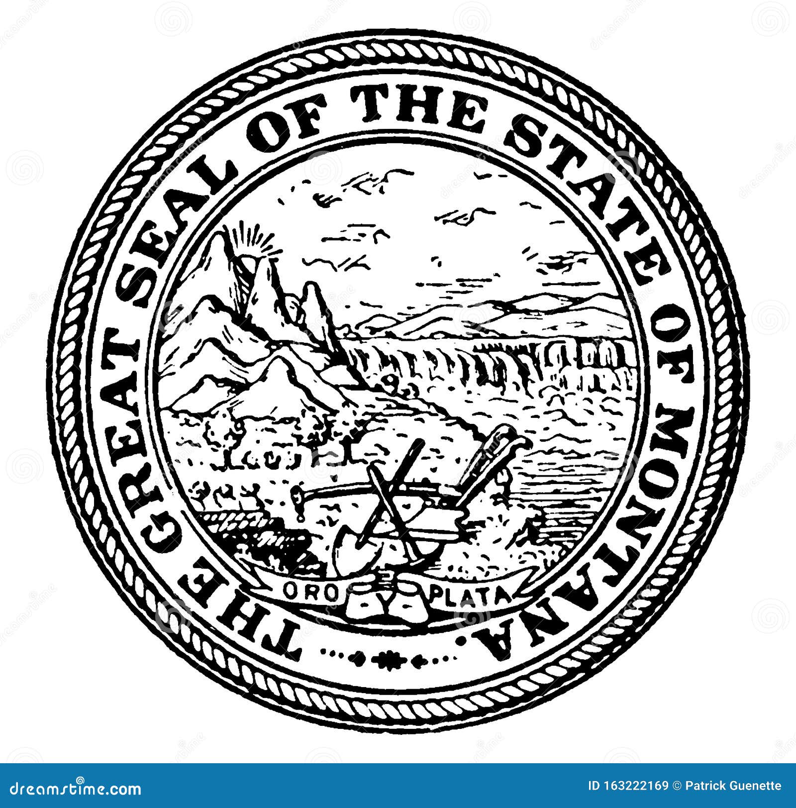 The Great Seal of the State of Montana, Vintage Illustration Stock