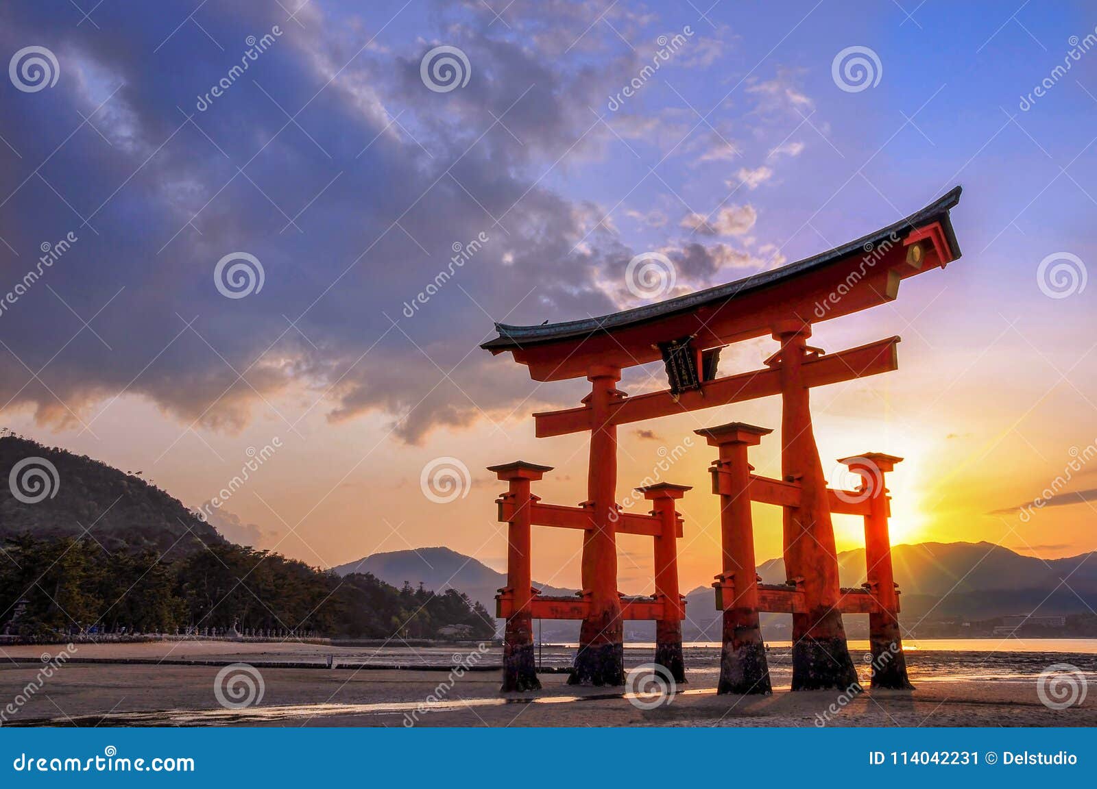 great torii of miyajima at sunset, near hiroshima japan