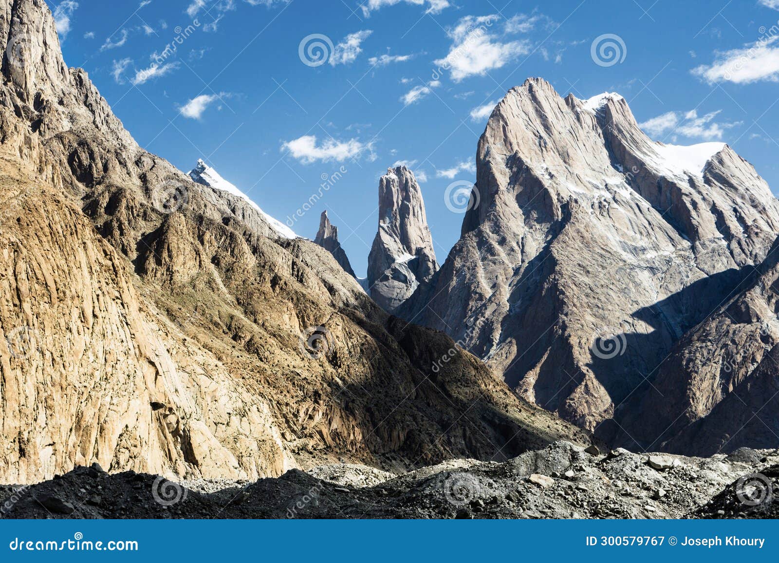 great trango tower, mountain with sharp peak in karakoram, k2 base camp trek, pakistan