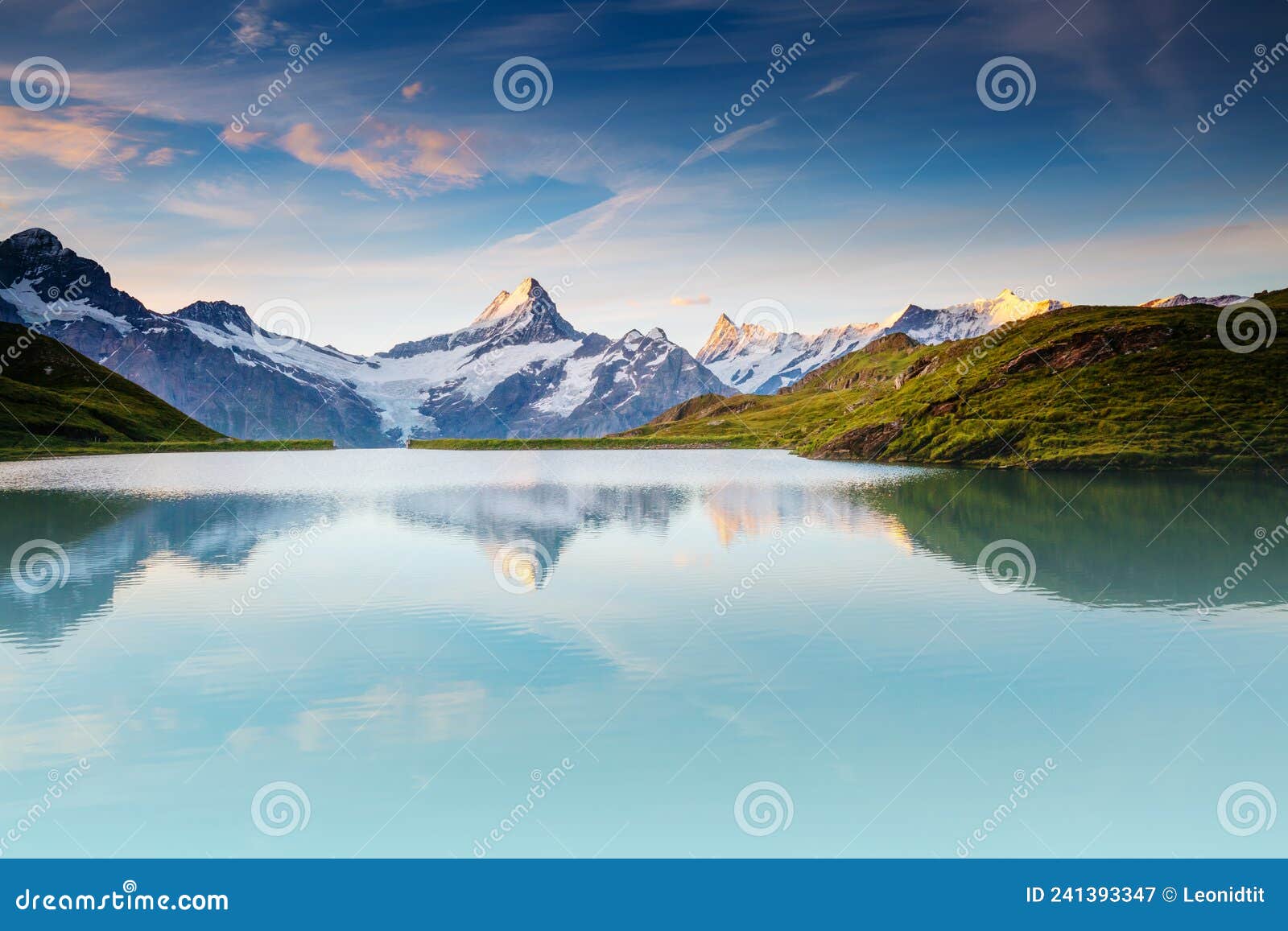 Great View Of The Snow Rocky Massif Location Bachalpsee In Swiss Alps