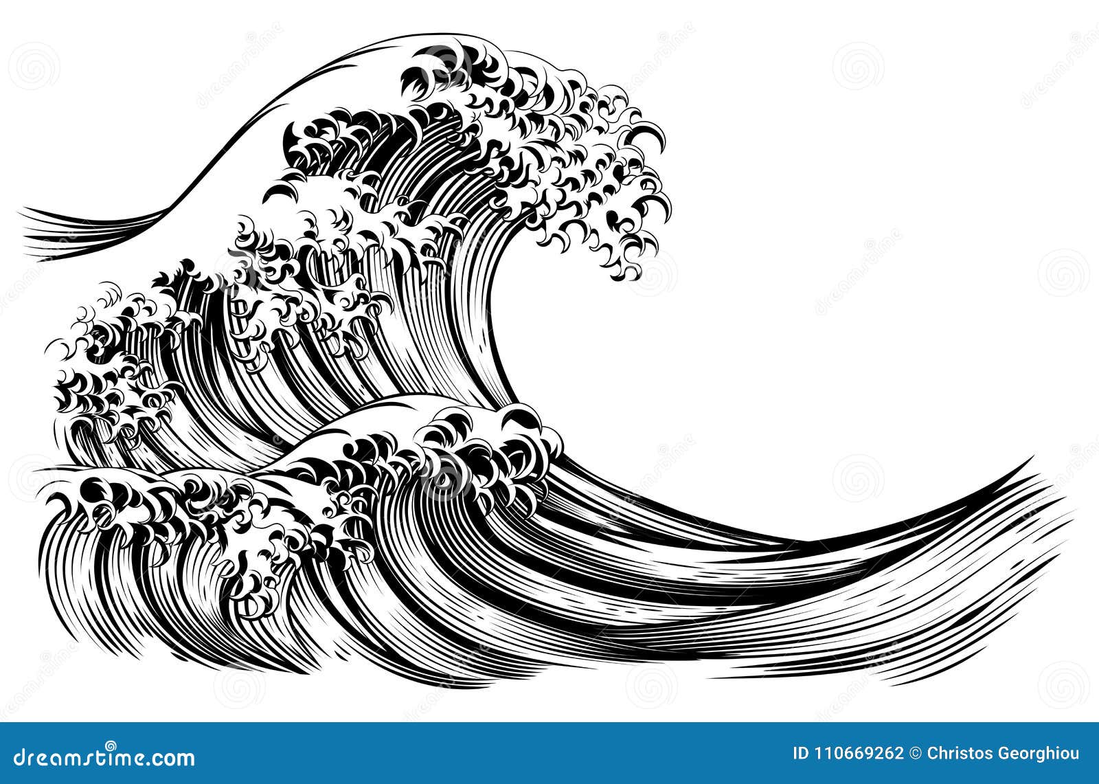 great wave japanese style engraving