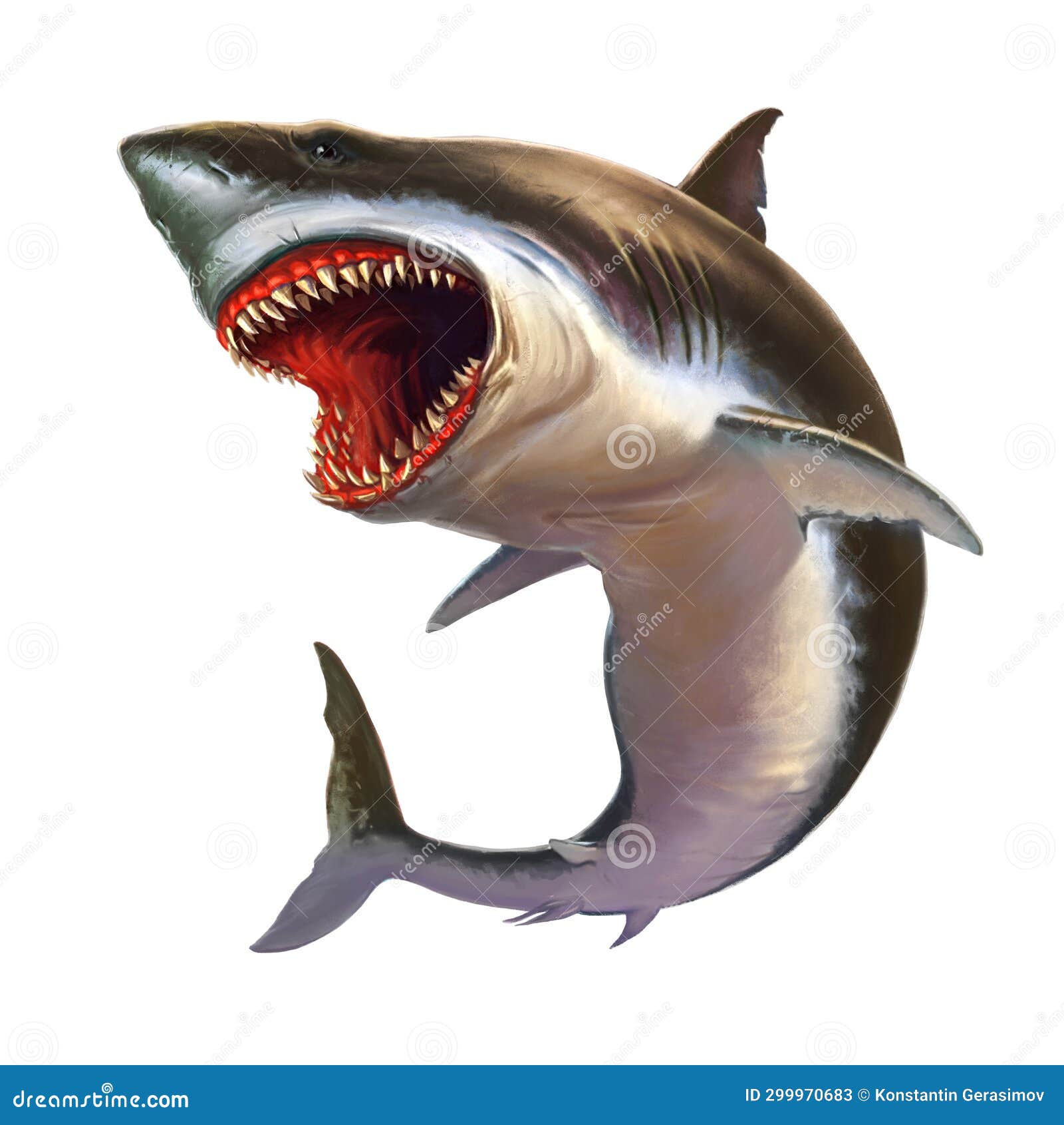 Great White Shark on a White Background. Stock Image - Illustration of