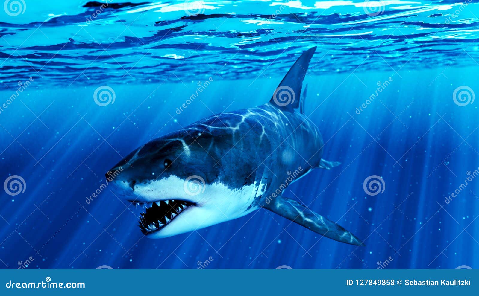 A great white shark stock illustration. Illustration of waves - 127849858