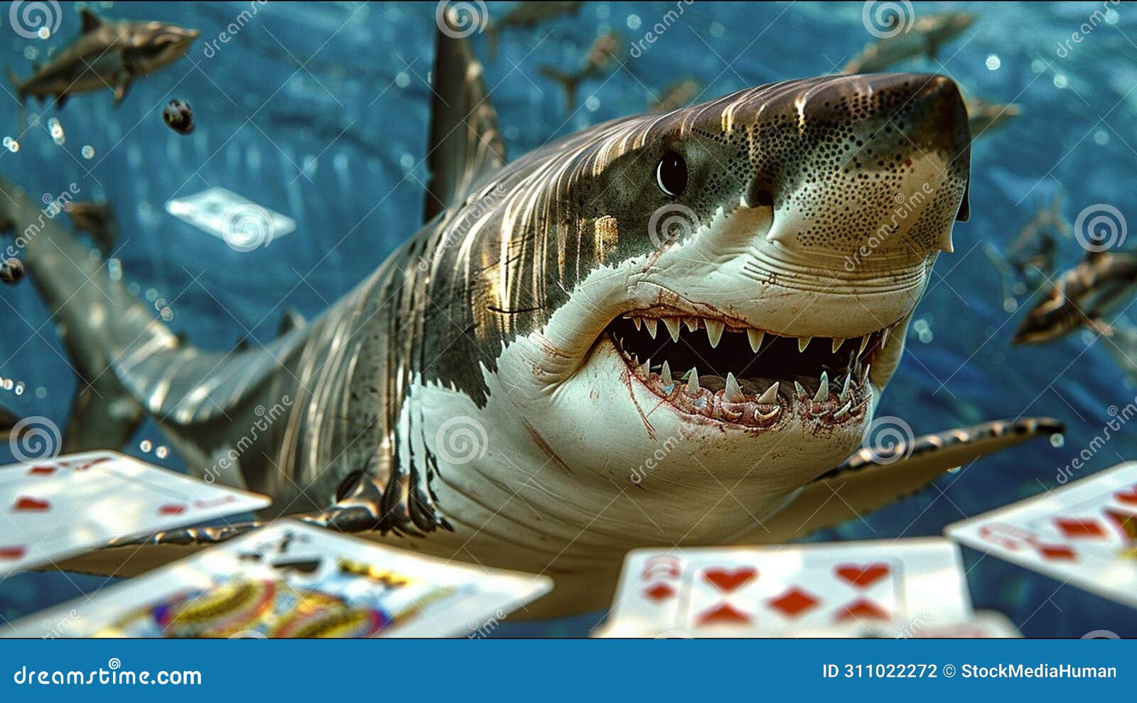 great white shark playing cards funny meme poker rummy cribbage