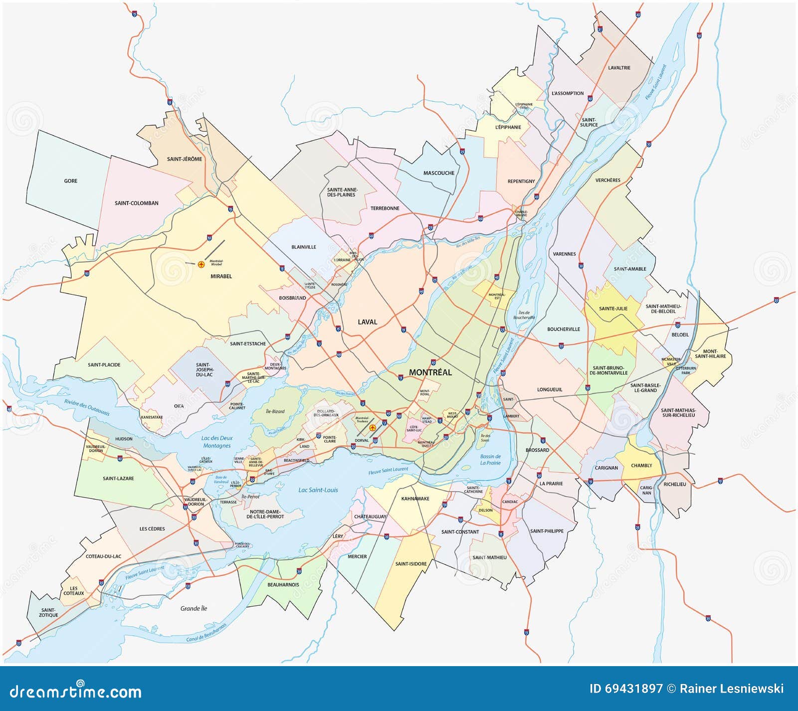 Greater montreal map stock illustration. Illustration of metropolitan