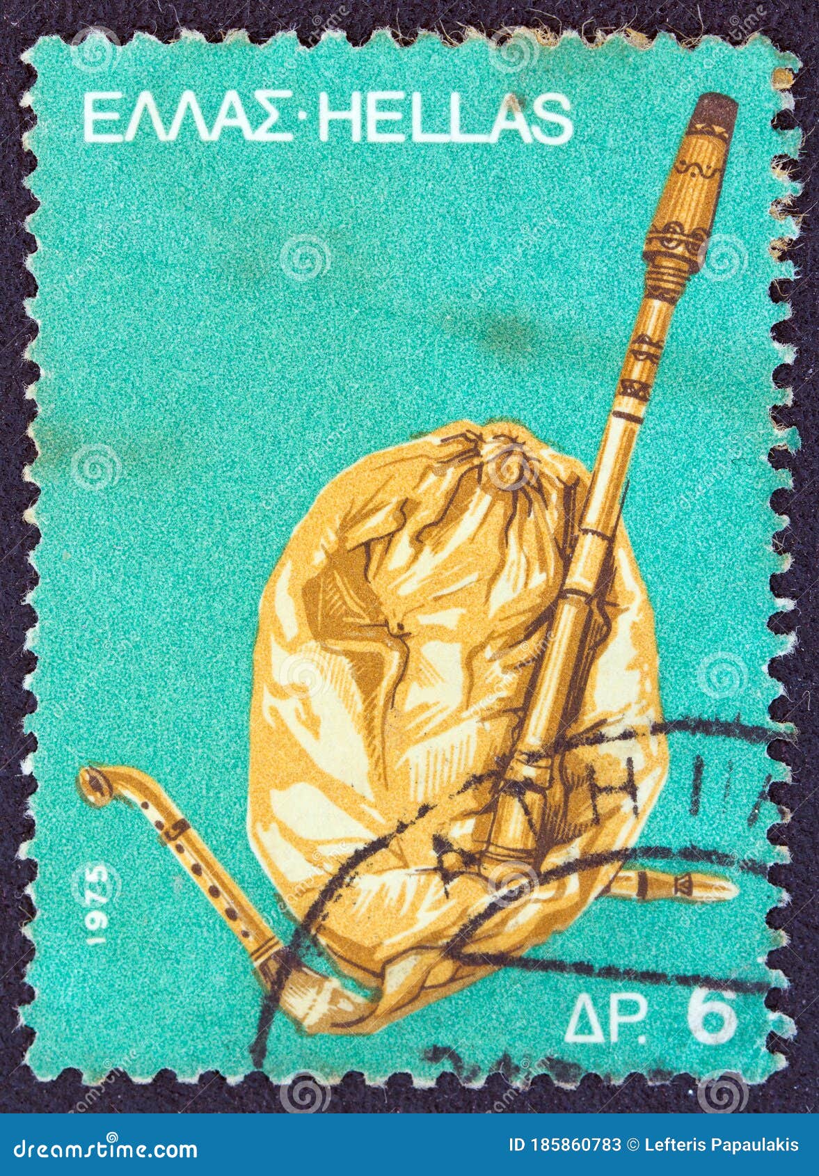 GREECE - CIRCA 1975: a Stamp Printed in Greece Shows a Bagpipe Gaida ...
