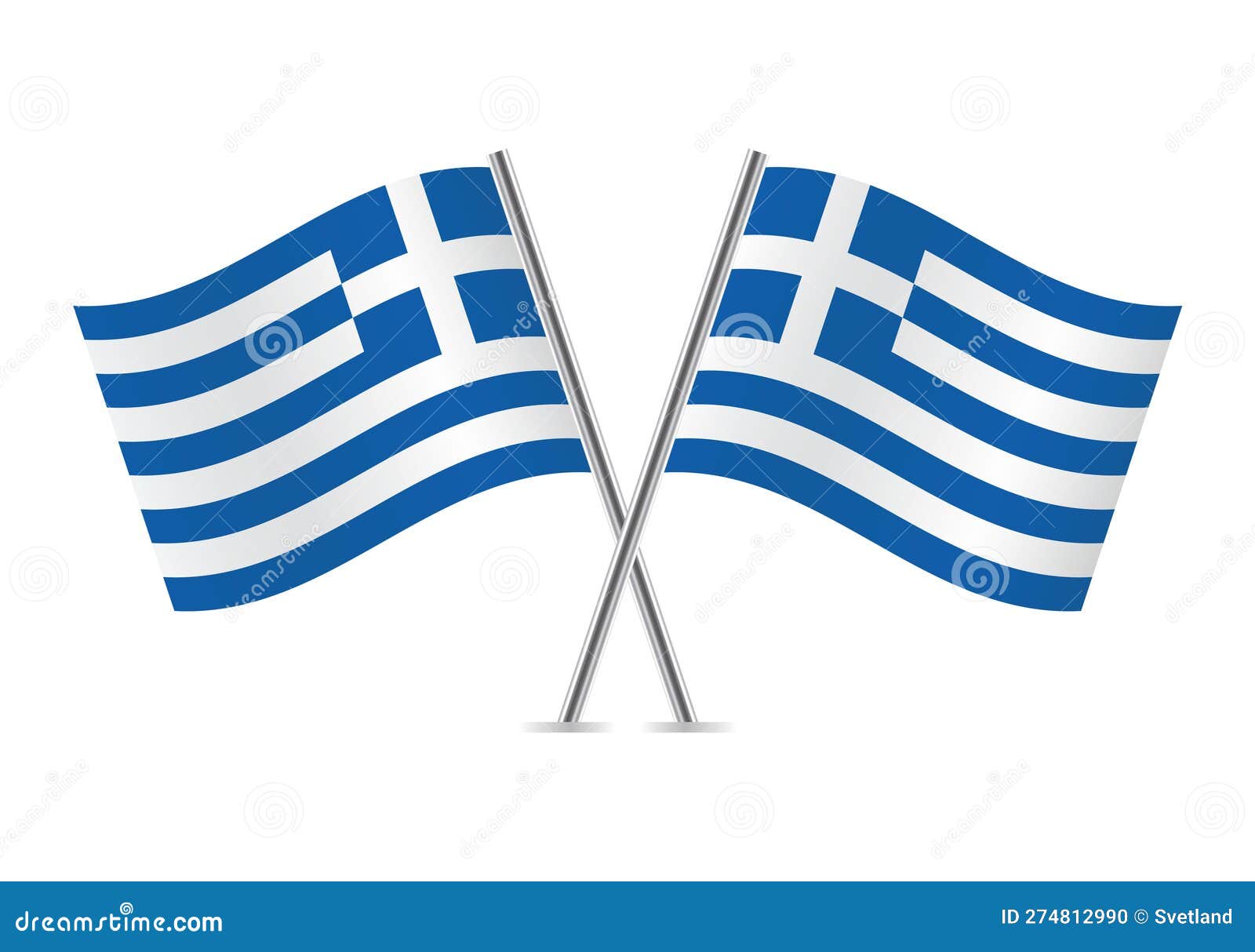 Greece Crossed Flags. Greek Flags on White Background Stock Vector