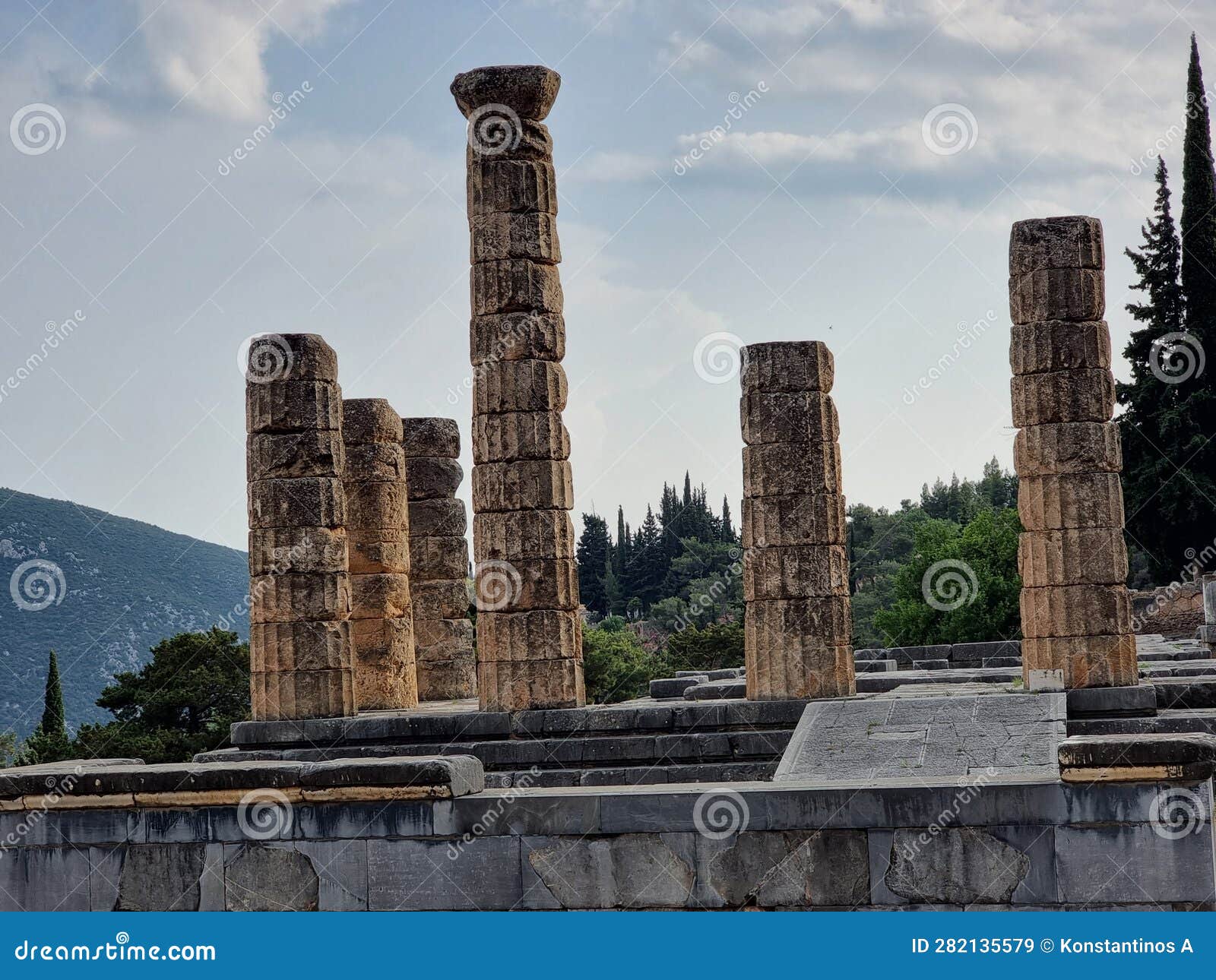 Greece Delphi Appolo Temple Columns Ancient Stock Image Image of