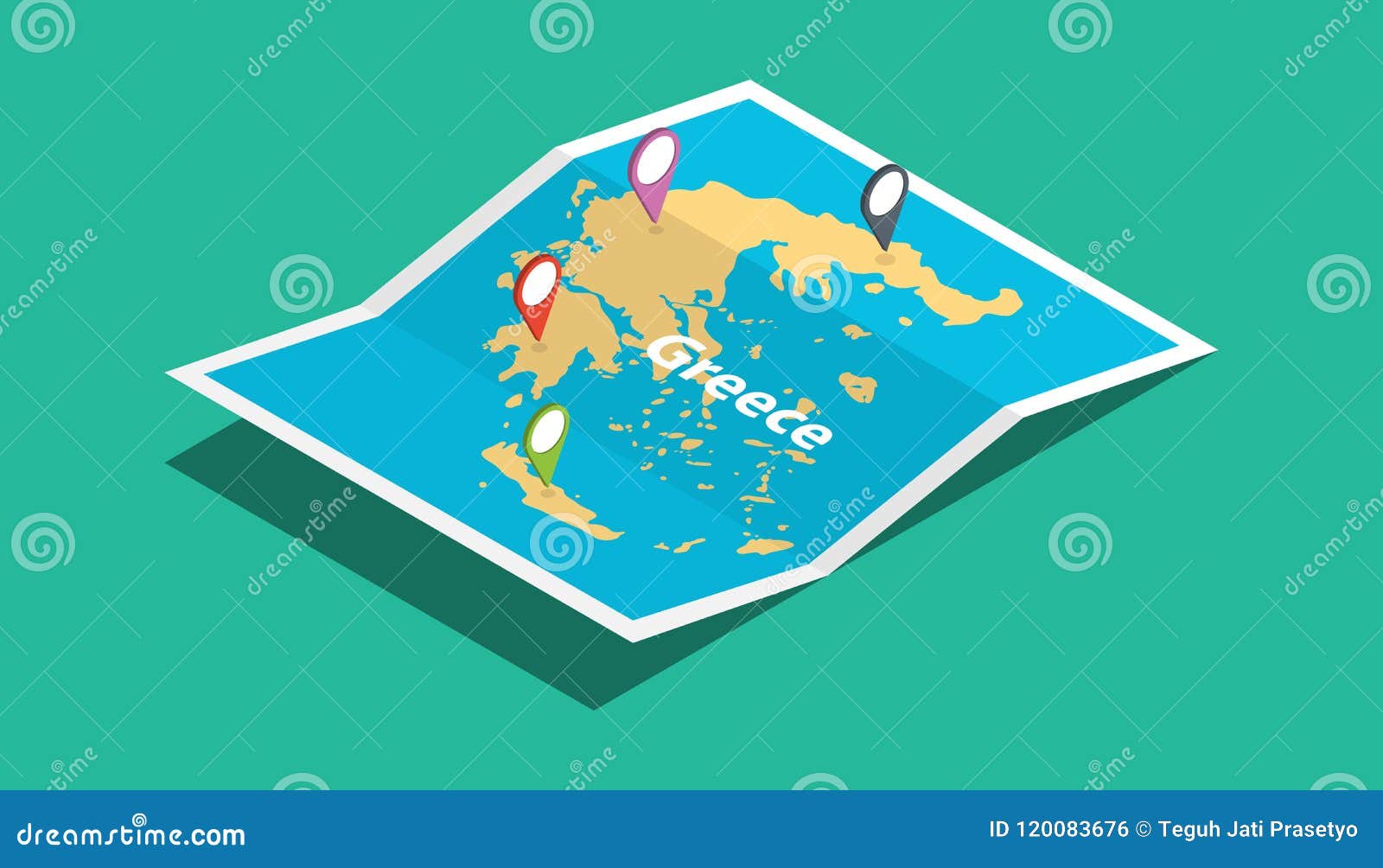greece explore maps with isometric style and pin location tag on top