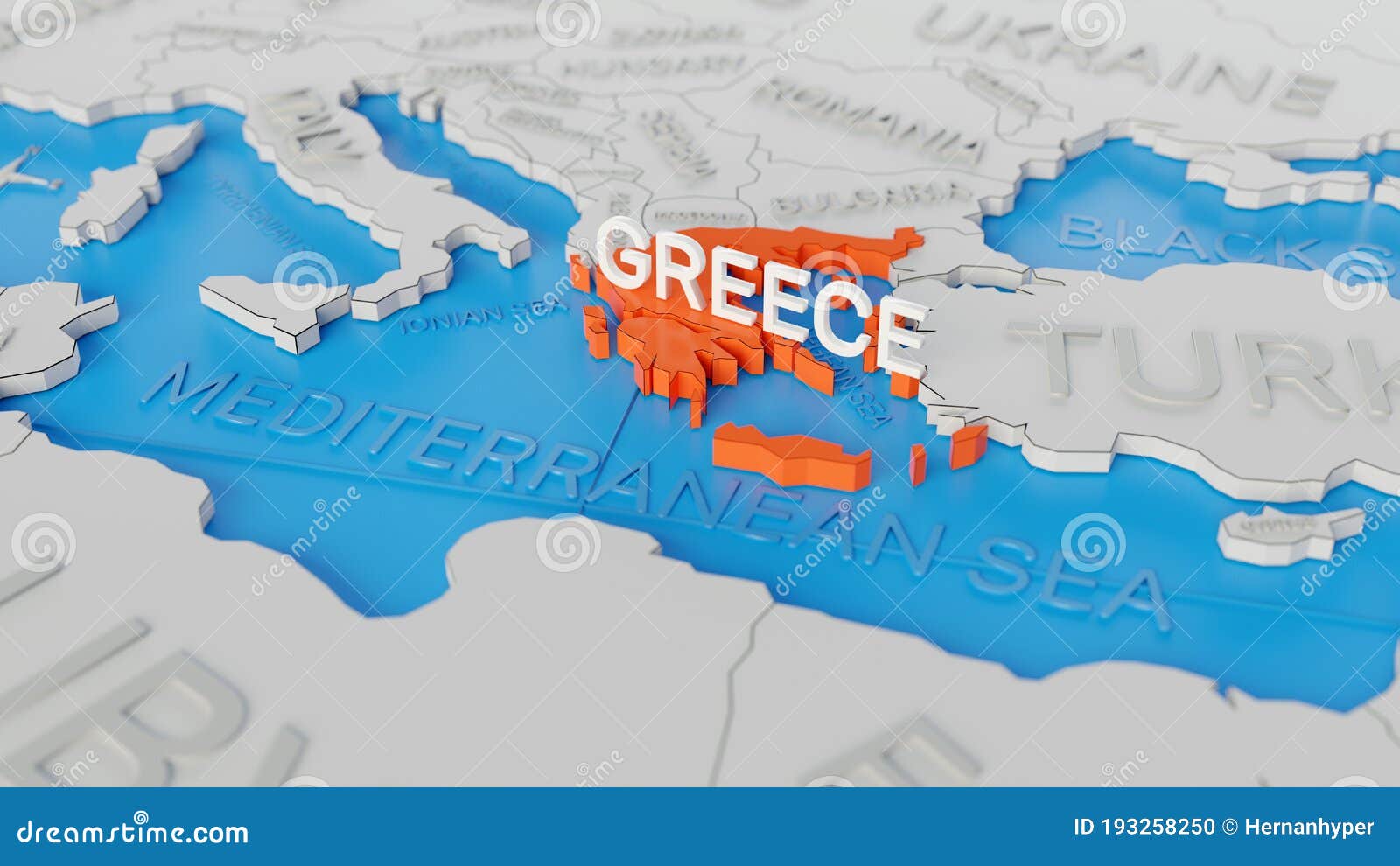 Greece Highlighted On A White Simplified 3D World Map Digital 3D Greece Highlighted White Simplified D World Map Digital Render 193258250
