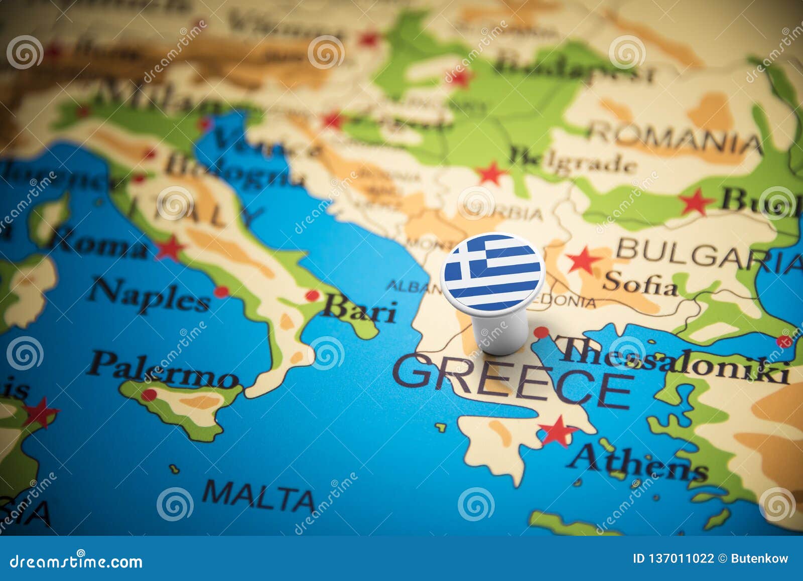 Greece Marked with a Flag on the Map Stock Photo Image of banner