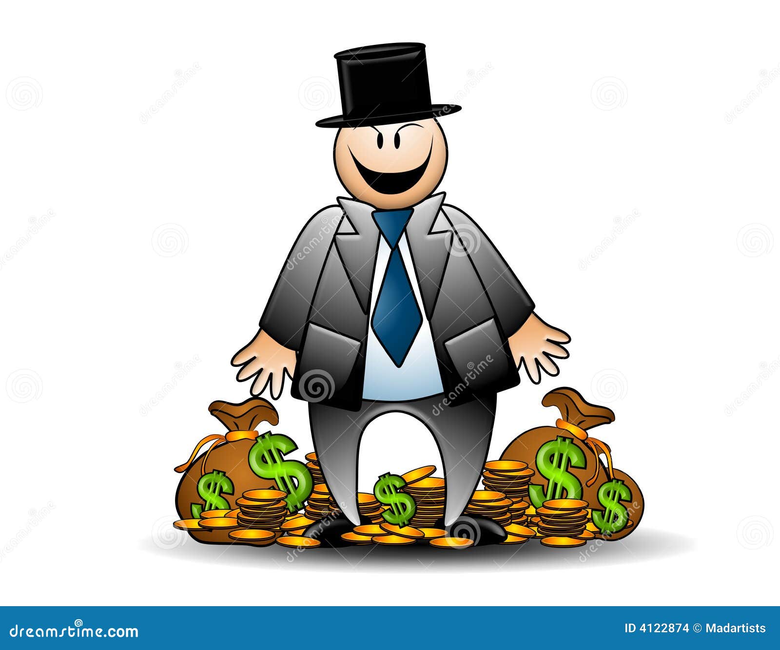 greedy banker with money grinning