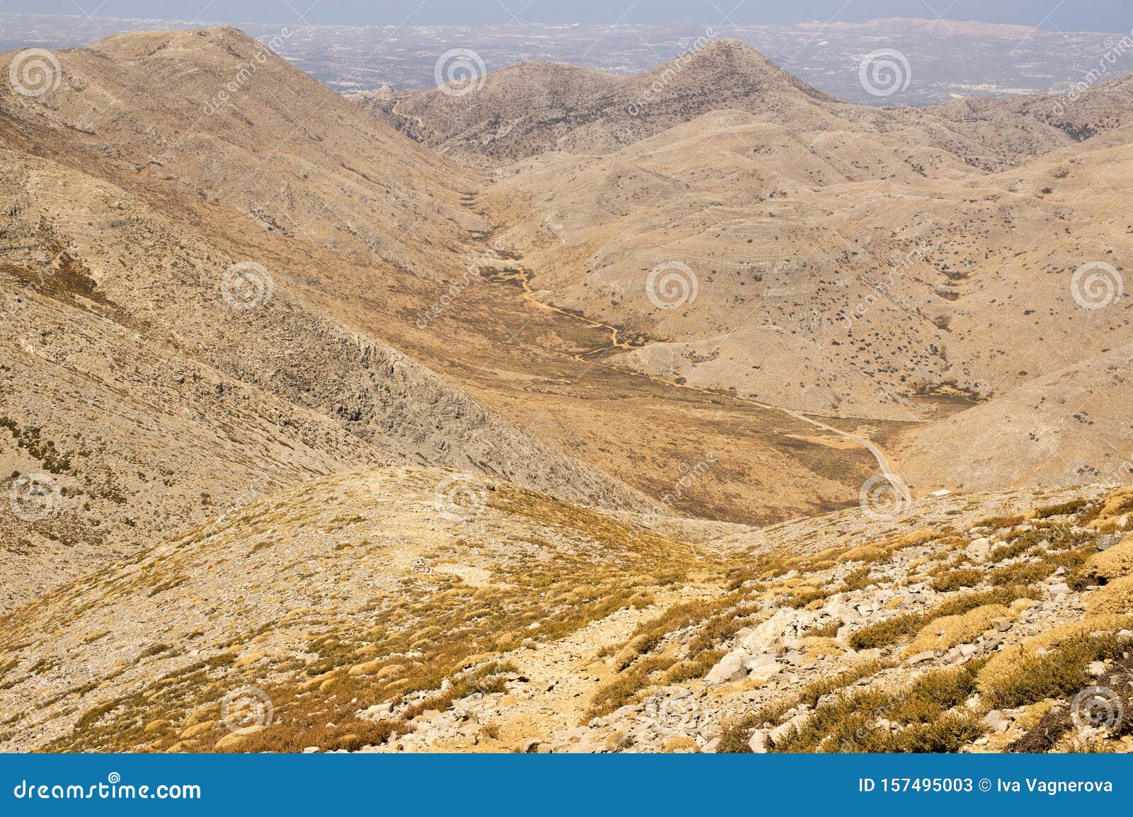 greek crete mountain range with highest mountain ida psiloritis, very dry hard terrain with sharp rocks and stones, natura park