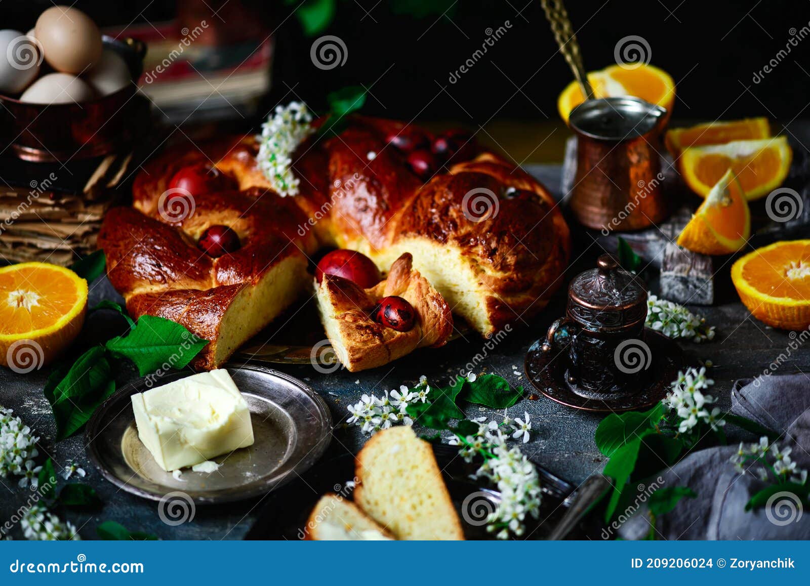 Greek Easter Bread Tsoureki.traditional Easter Pastries Stock Photo