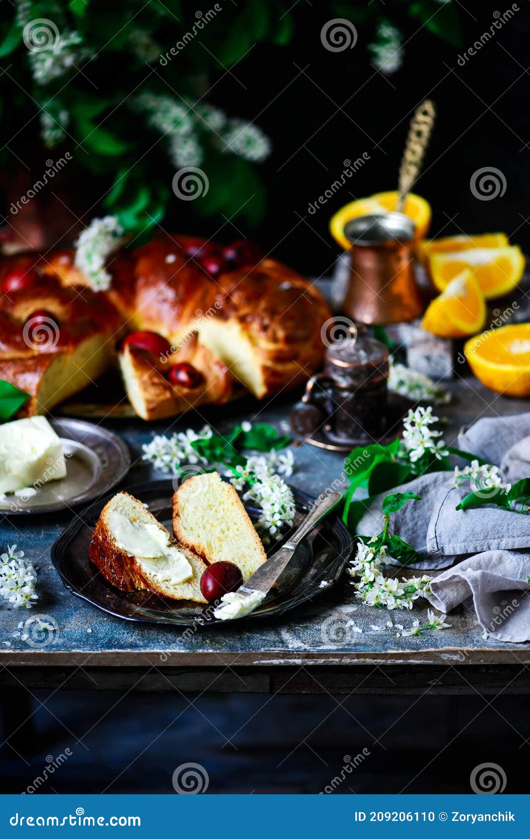Greek Easter Bread Tsoureki.traditional Easter Pastries Stock Photo