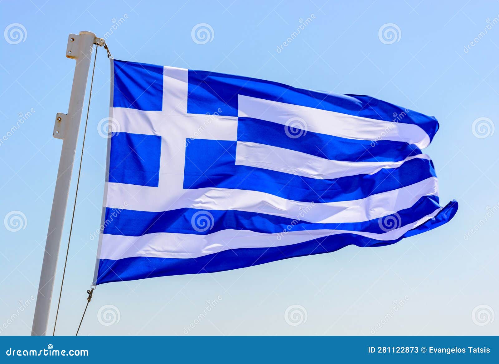 The Greek Flag is Waving on the Mast Stock Image Image of element