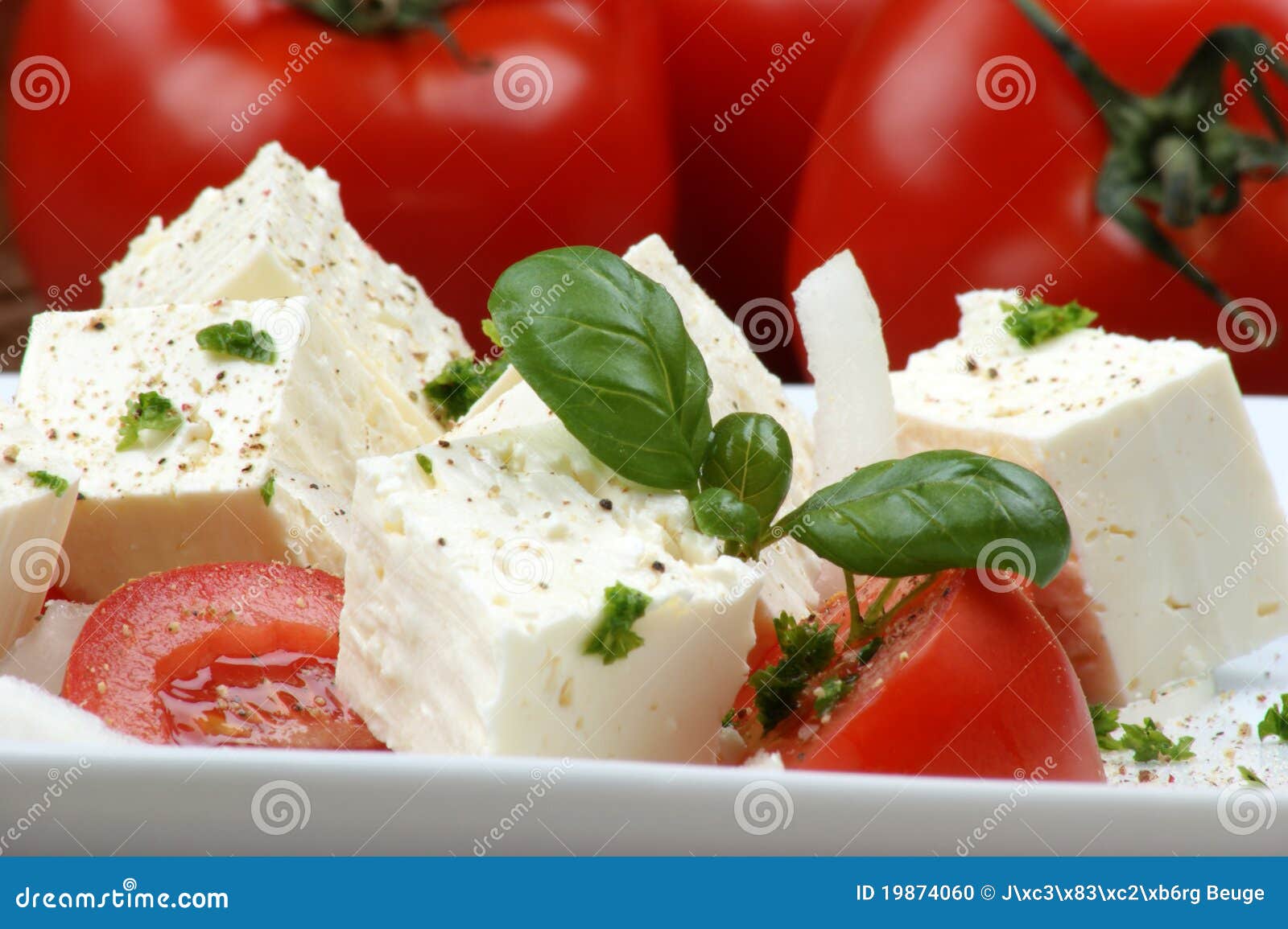 Greek Goat Cheese with Tomato and Basil Stock Photo Image of salad