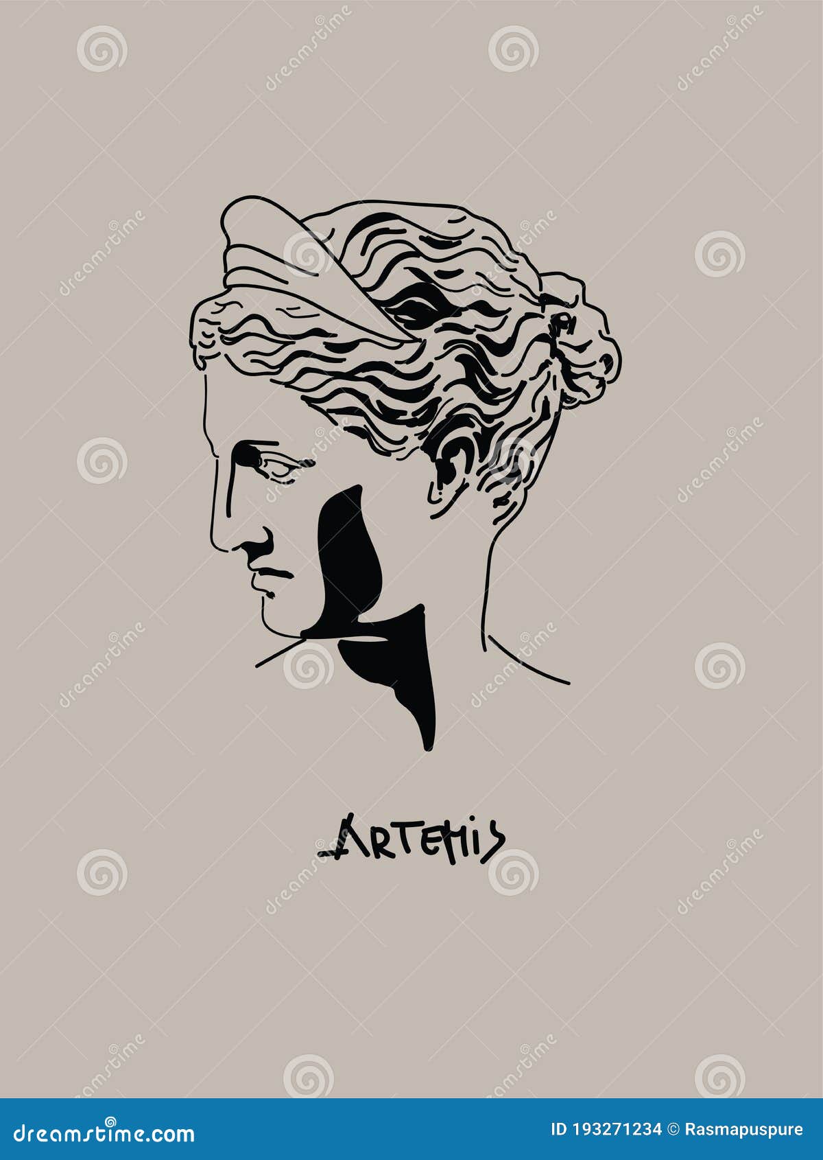 Greek Goddess Artemis Vector Art Portrait. Shadow Drawing Stock Vector -  Illustration of civilisation, antique: 193271234