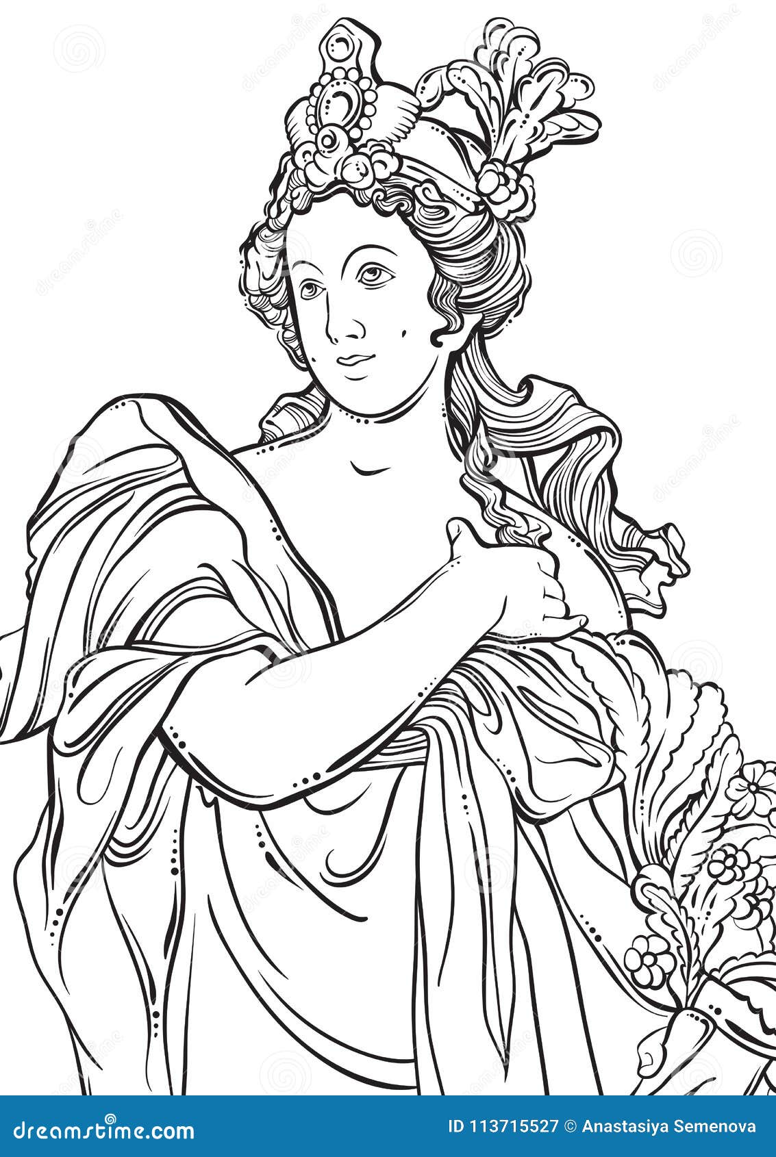 greek goddess in line style. great template for coloring book page. classicism. ancient greece. myths and legends.