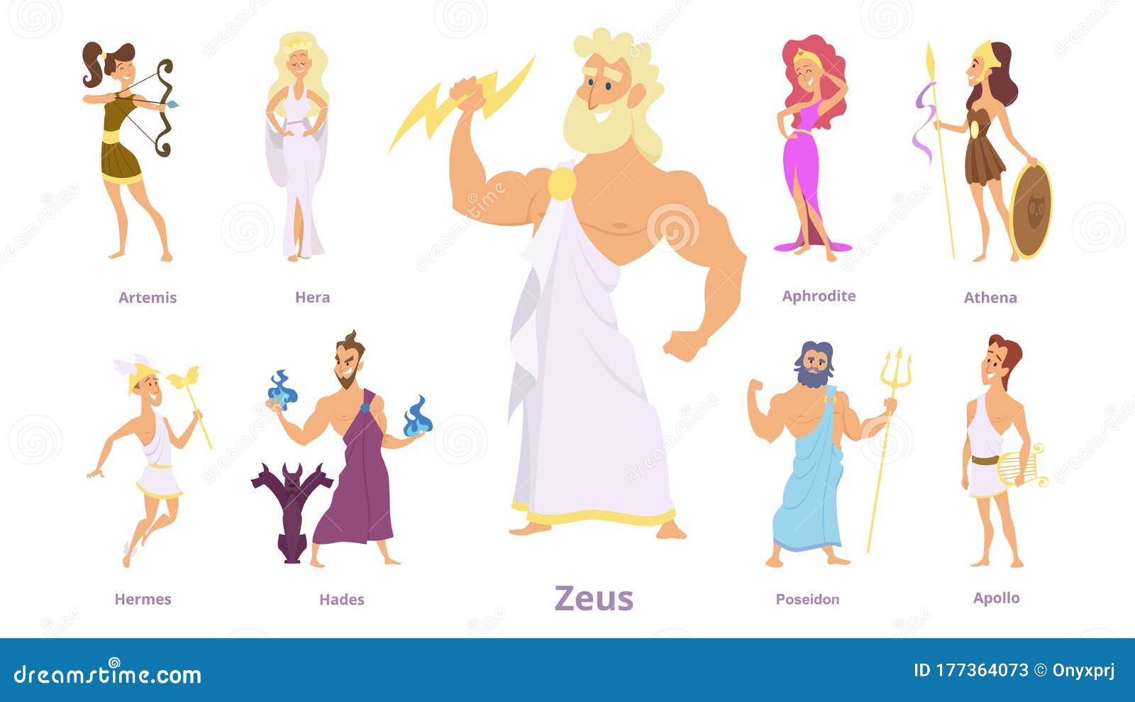 Zeus, Athena, Poseidon Character. 