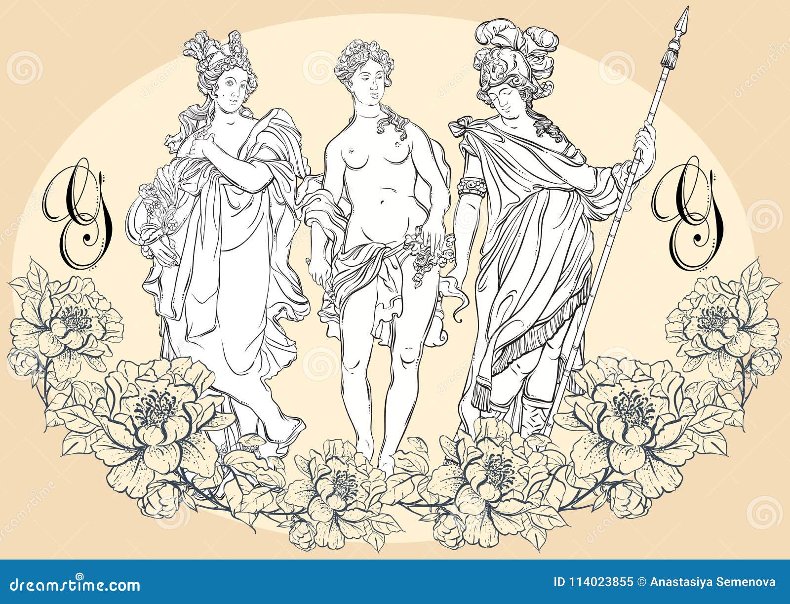 greek gods, the mythological heroes of ancient greece. hand-drawn beautiful  artwork . classicism.