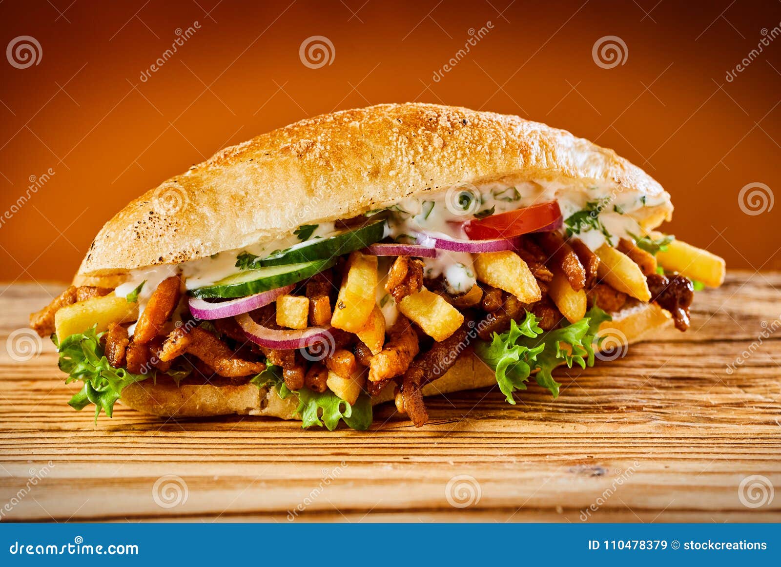 Greek Gyros Burger with Roasted Sliced Meat Stock Image - Image of ...