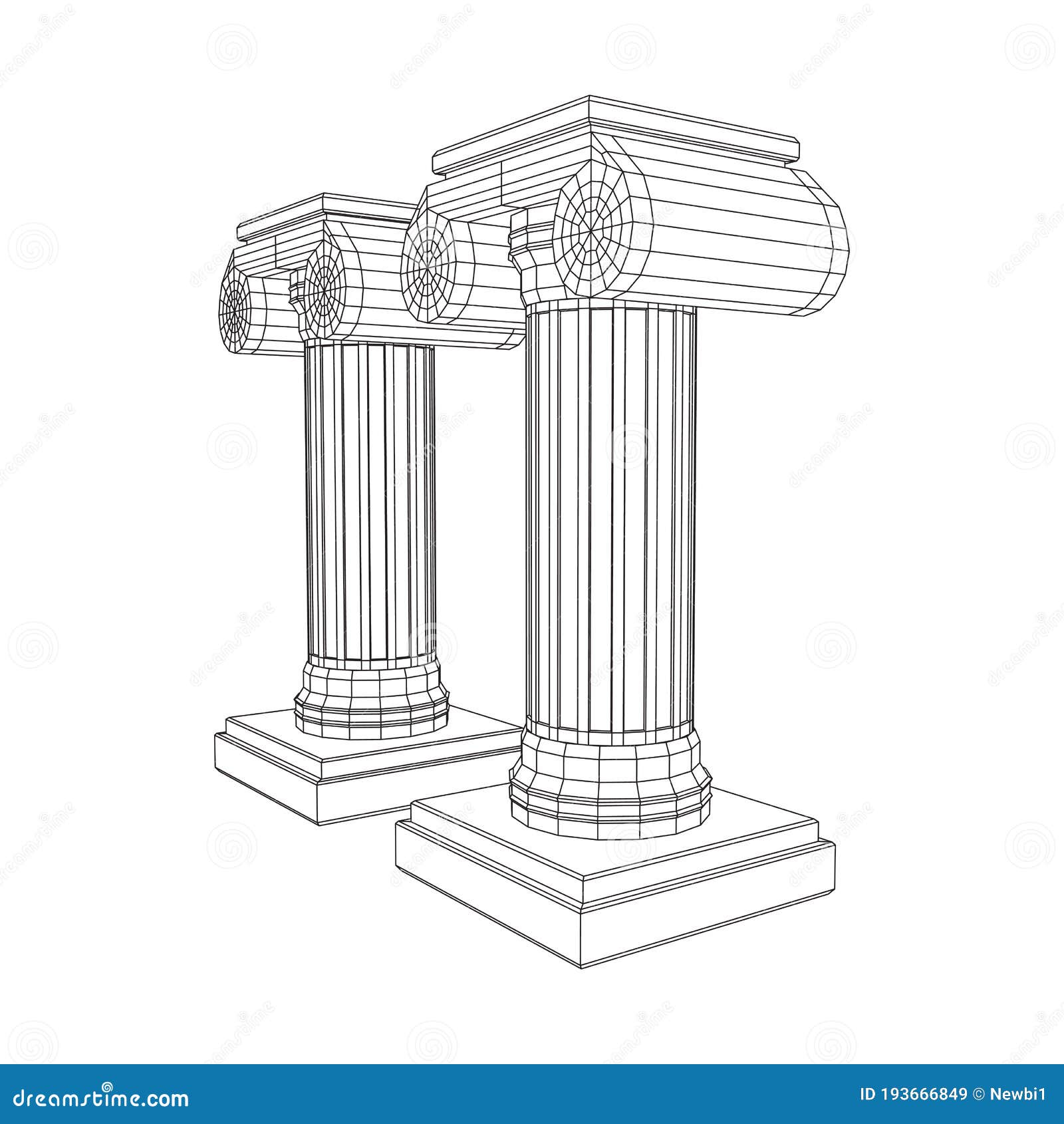 Greek Ionic Column. Ancient Pillars. Cartoon Vector