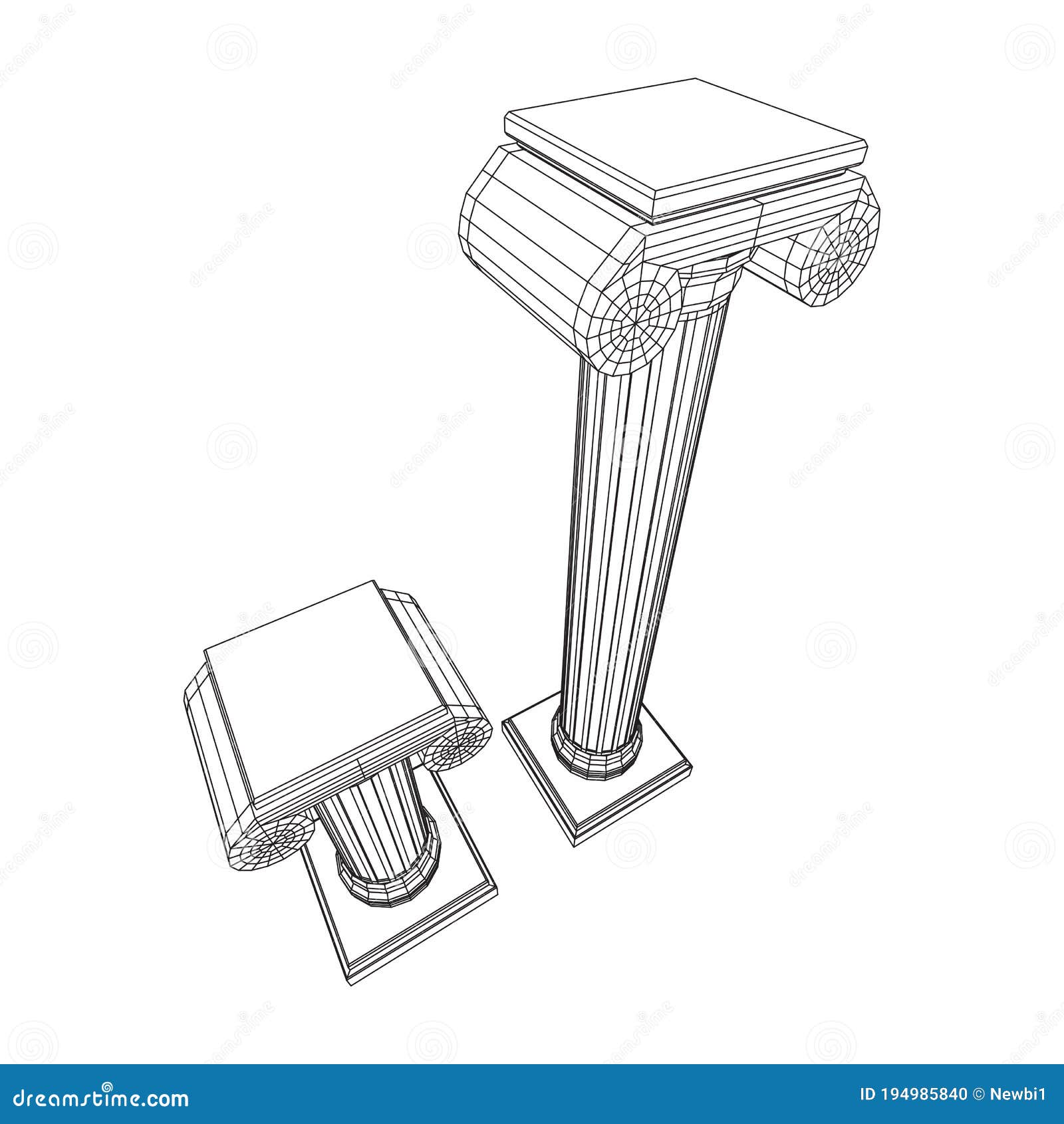 Greek Ionic Column. Ancient Pillars. Cartoon Vector