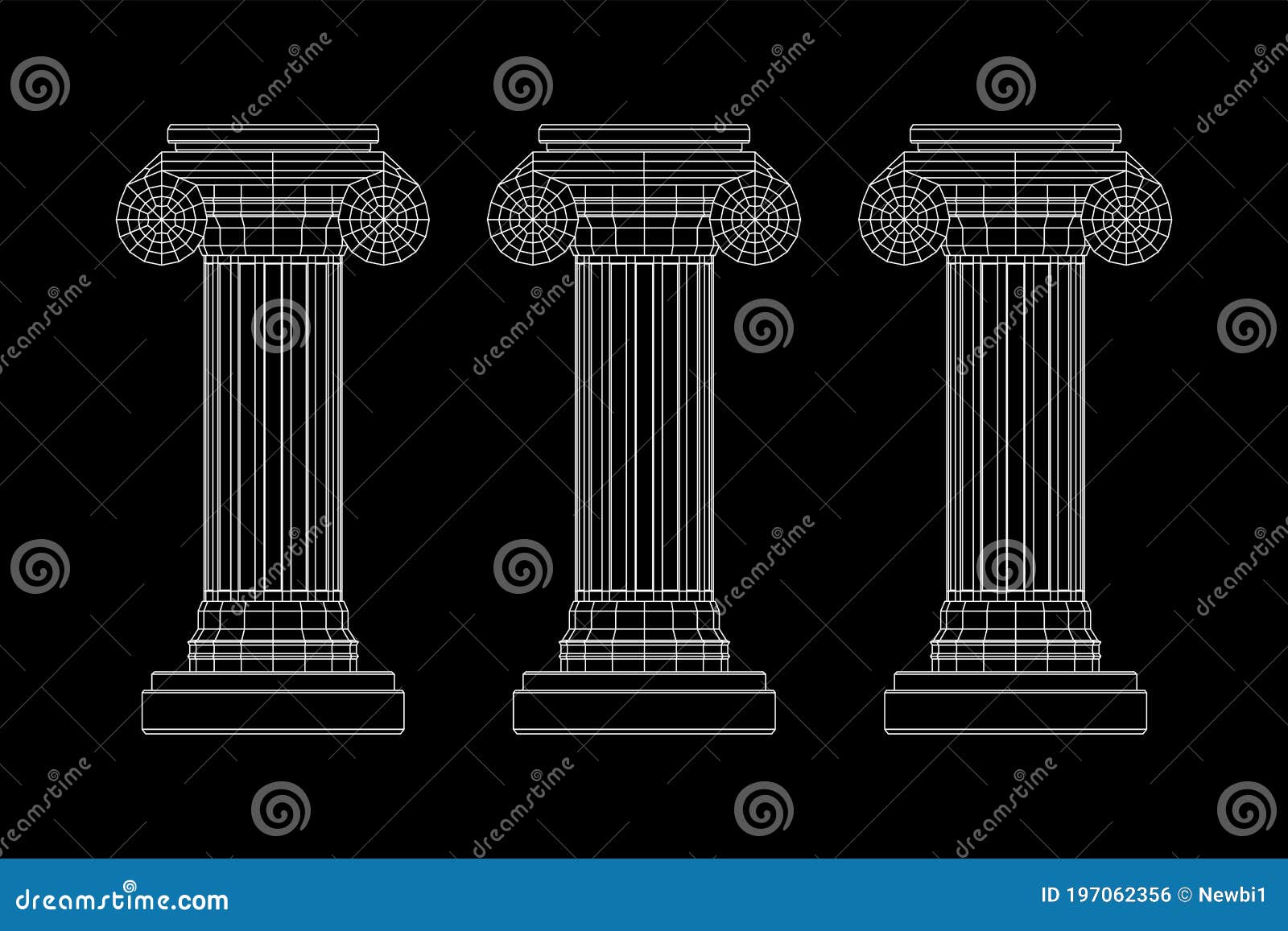 Greek Ionic Column. Ancient Pillars. Cartoon Vector