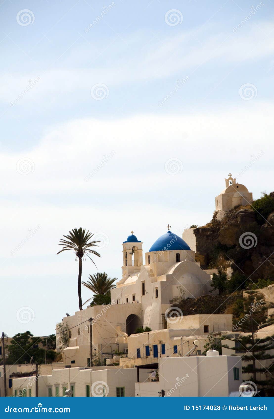 greek island church blue dome ios cyclades islands