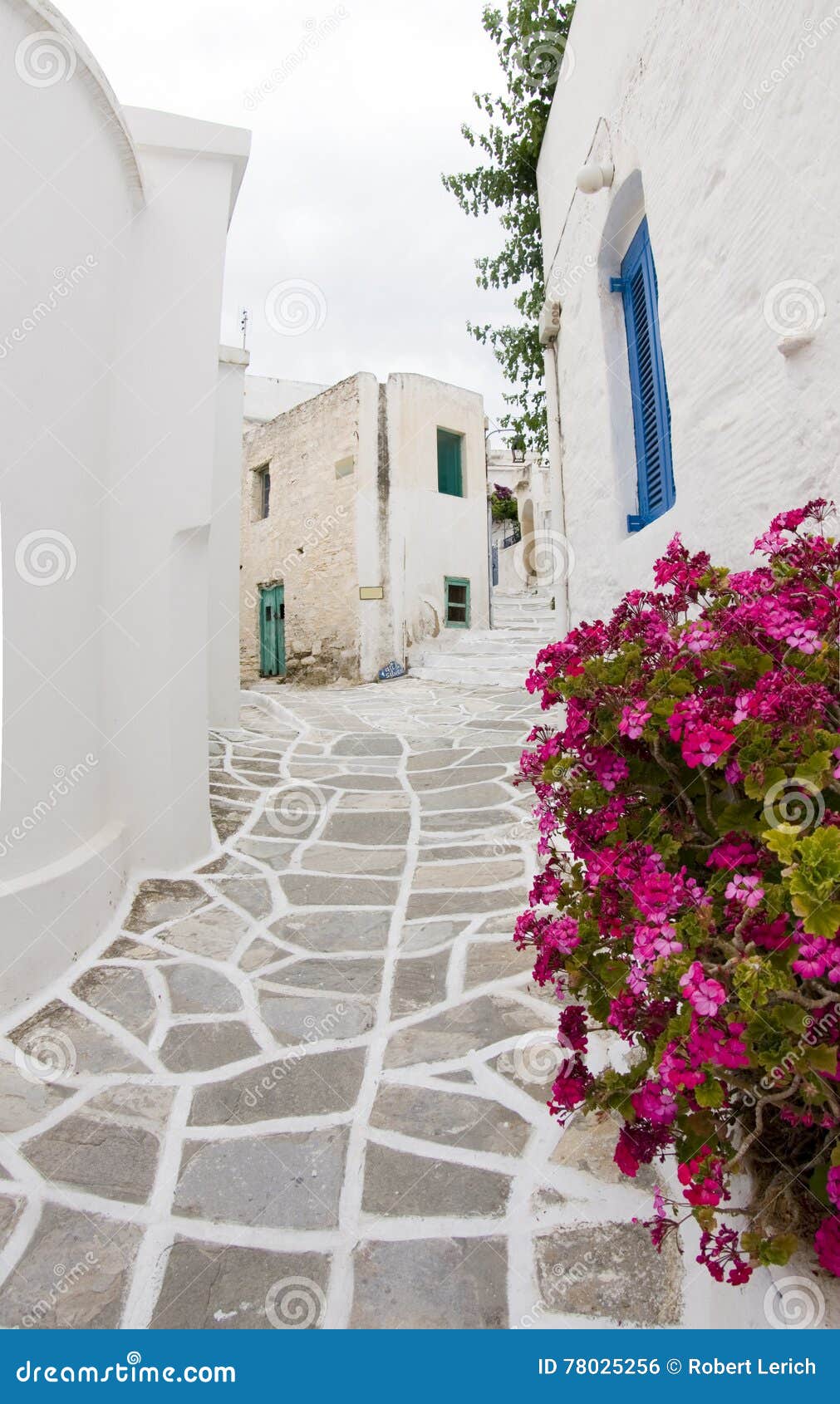 greek island paros, historic village lefkes typical street scene