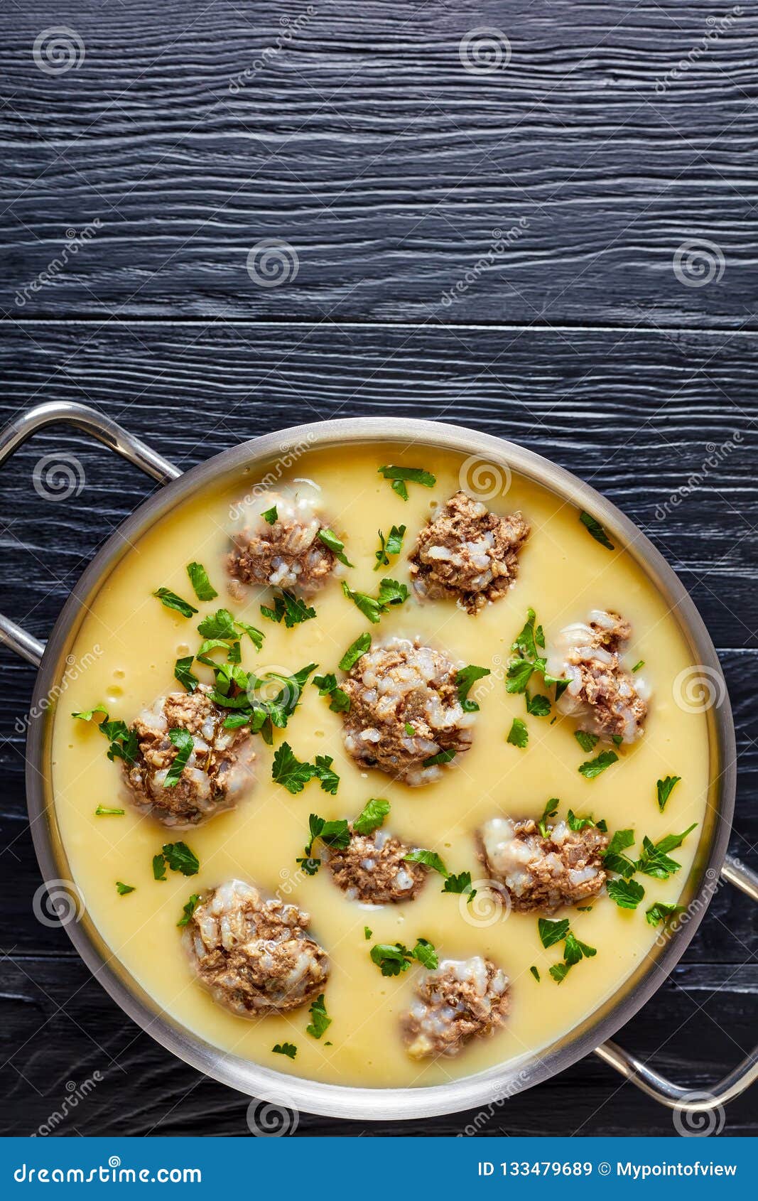 Greek Meatball Soup Giouvarlakia, Vertical View Stock Image - Image of ...
