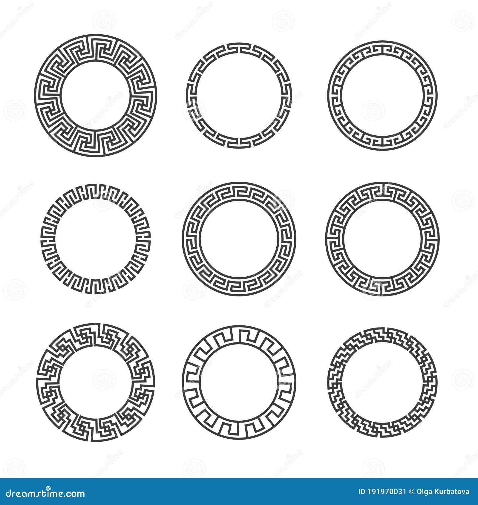 greek round frames. ancient circular mediterranean frame borders with hellenic pattern. geometric mandala tattoo 