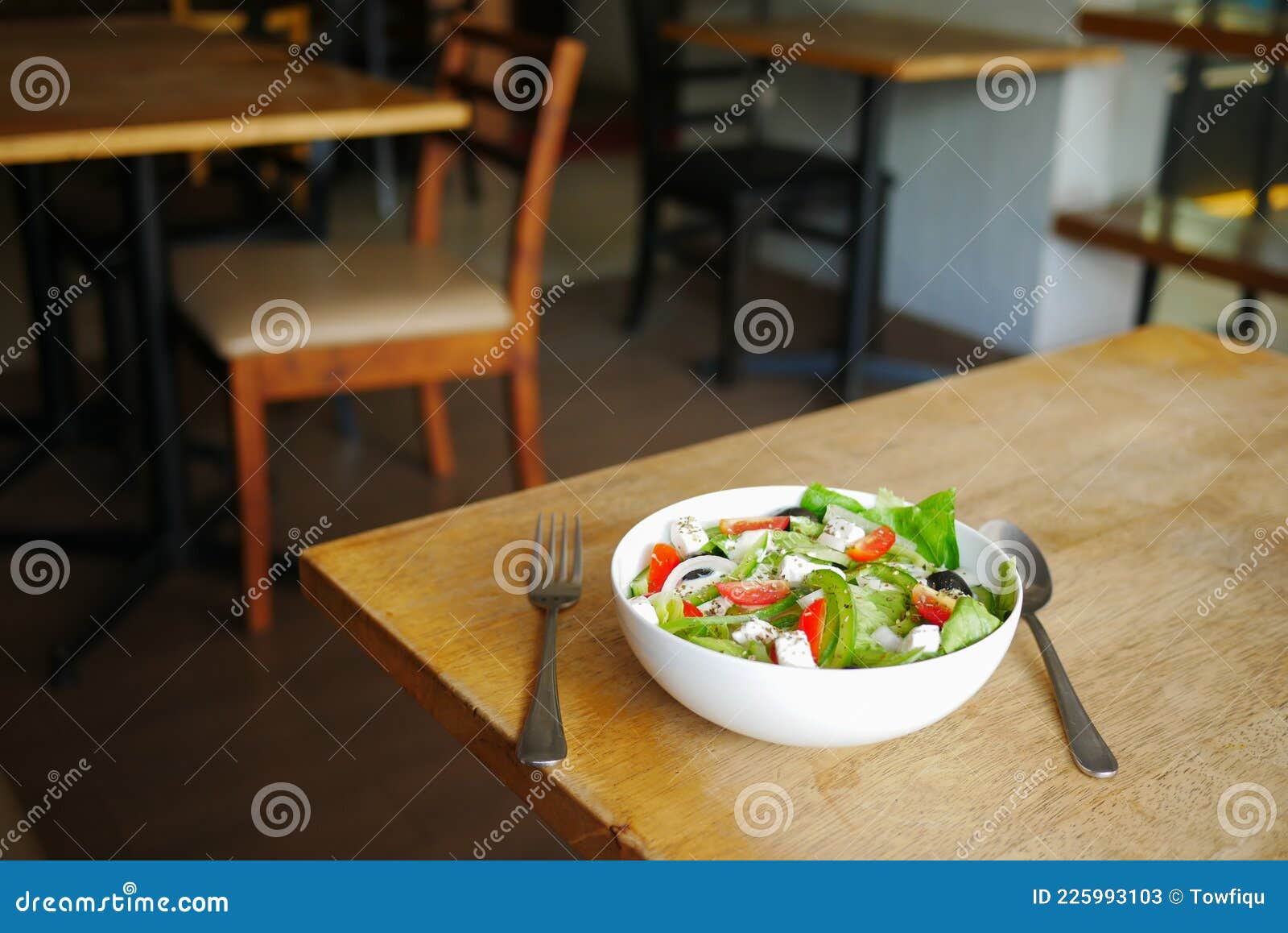 Greek Salad in a Bowl on a Cafe Table. Stock Image Image of leaf, vegetarian 225993103